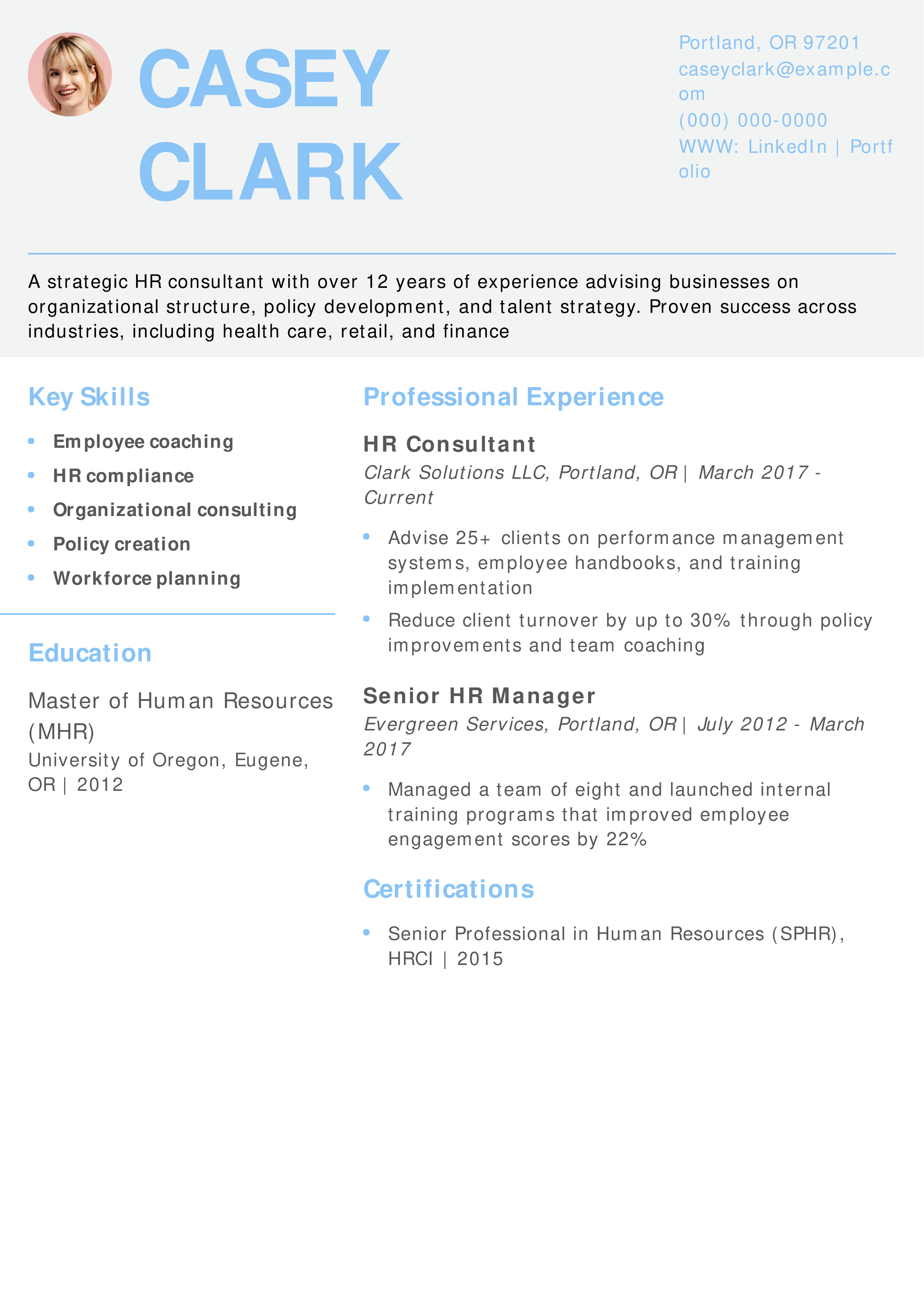 HR Consultant Resume Example