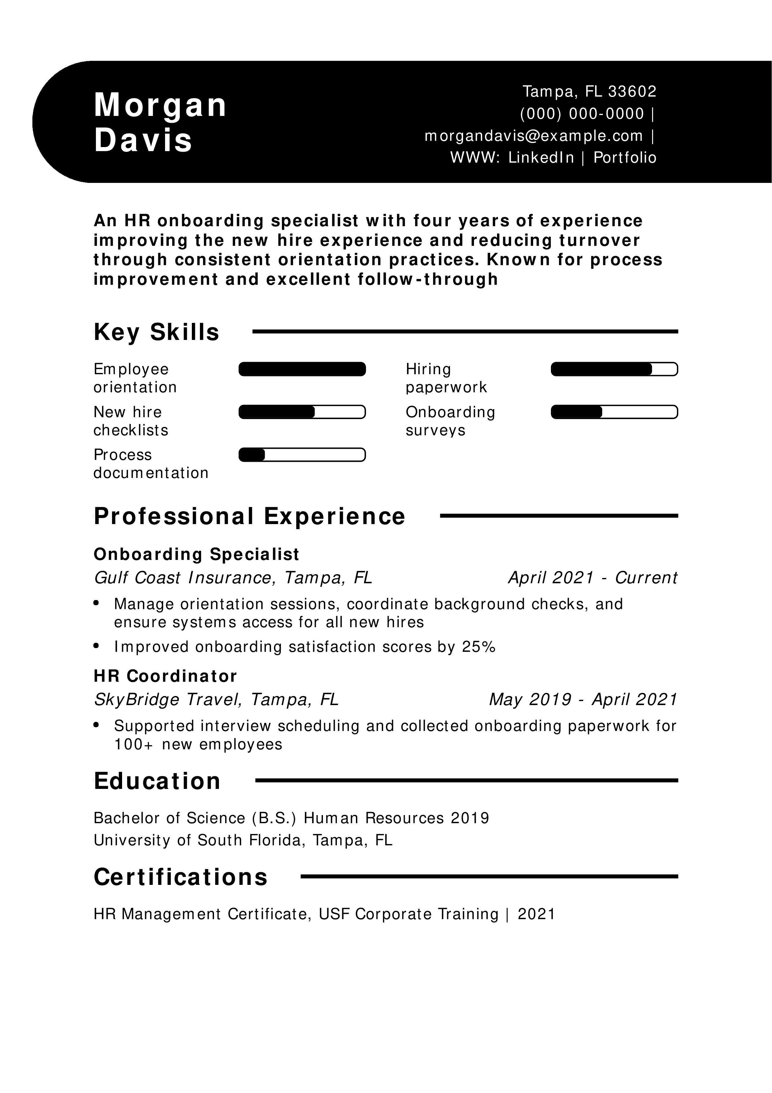 HR Onboarding Specialist Resume Example