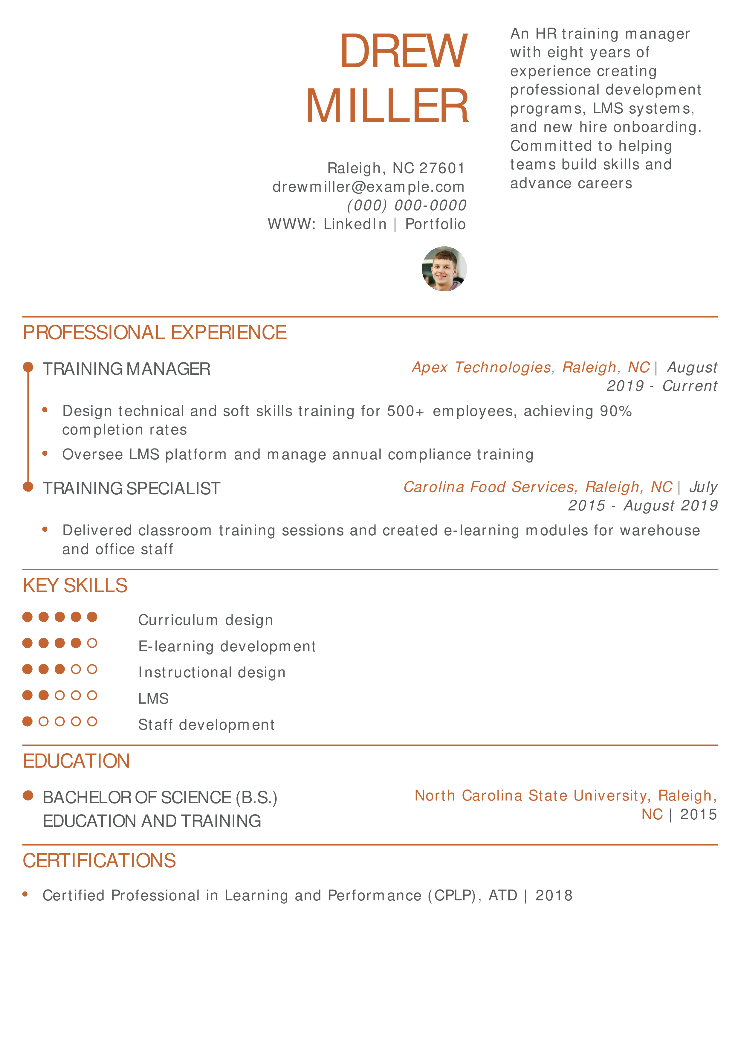 HR Training Manager Resume Example