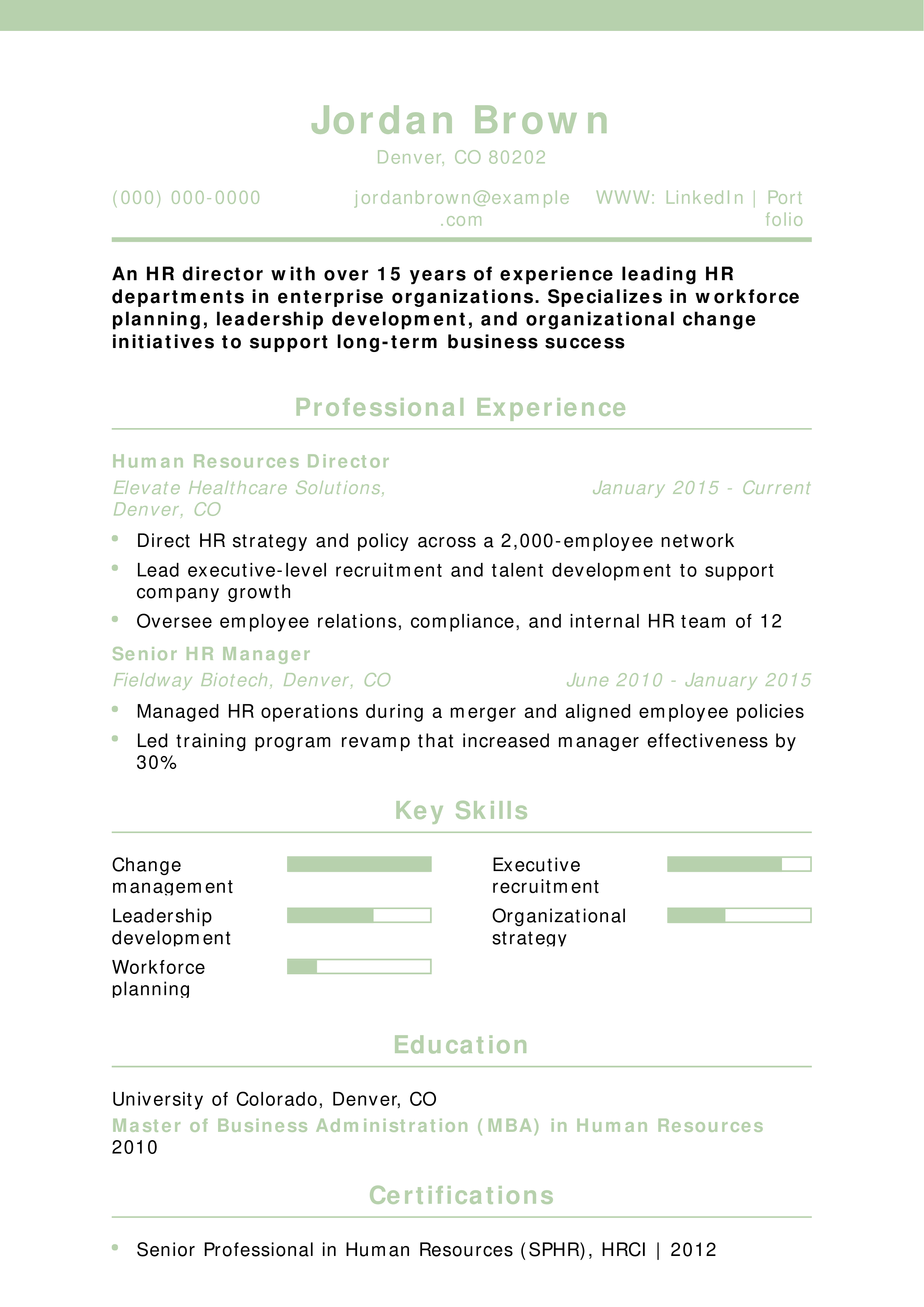 Human Resources Director Resume Example