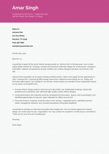 Interior Designer Cover Letter Example #3