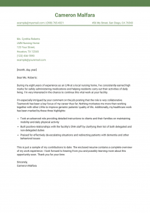 Licensed Vocational Nurse Cover Letter Example #3