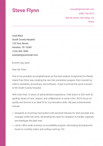 Medical Receptionist Cover Letter Example #3