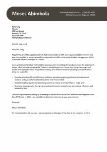 Office Manager Cover Letter Example #1