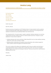 Patient Care Technician Cover Letter Example #1