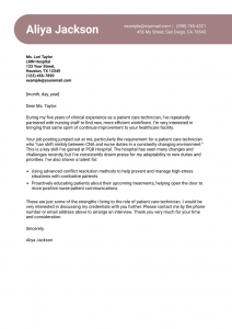 Patient Care Technician Cover Letter Example #2