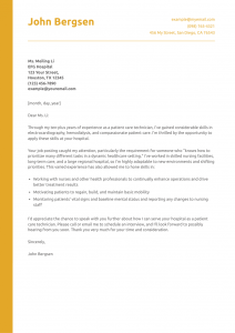 Patient Care Technician Cover Letter Example #3