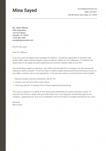 Regional Sales Manager Cover Letter Example #2