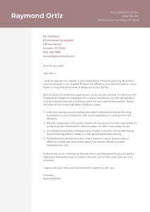 Respiratory Therapist Cover Letter Example #2