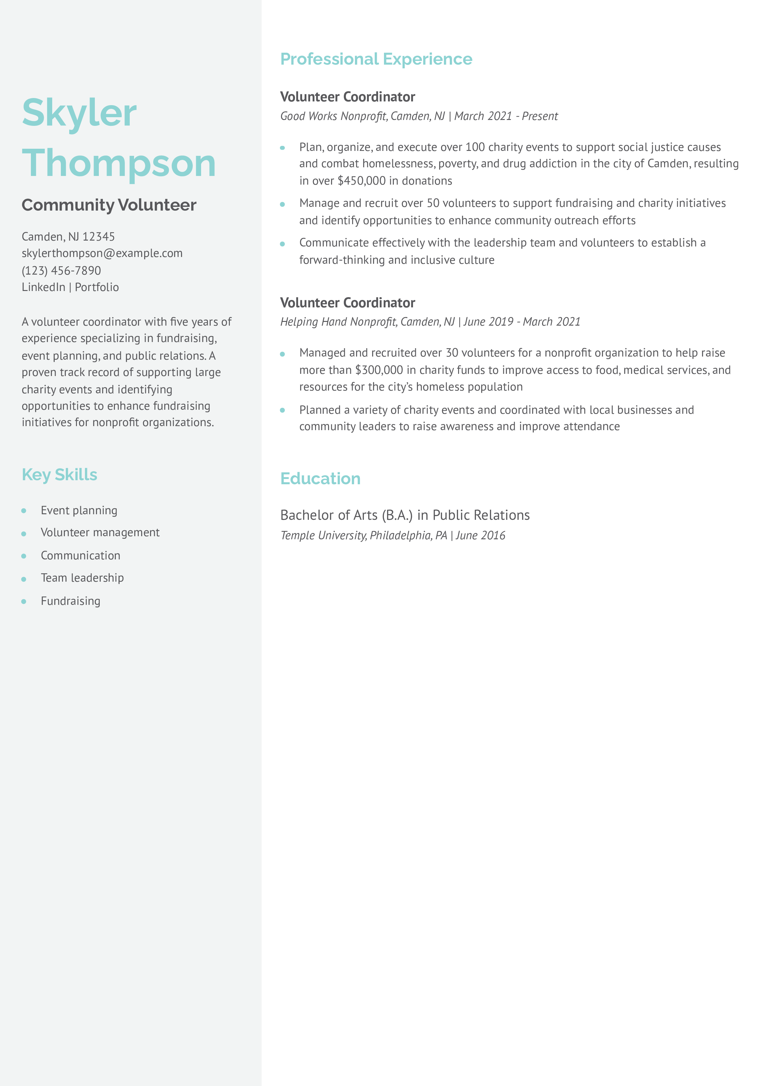 Volunteer Coordinator Resume
