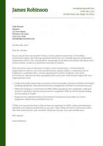 Warehouse Worker Cover Letter Example #1