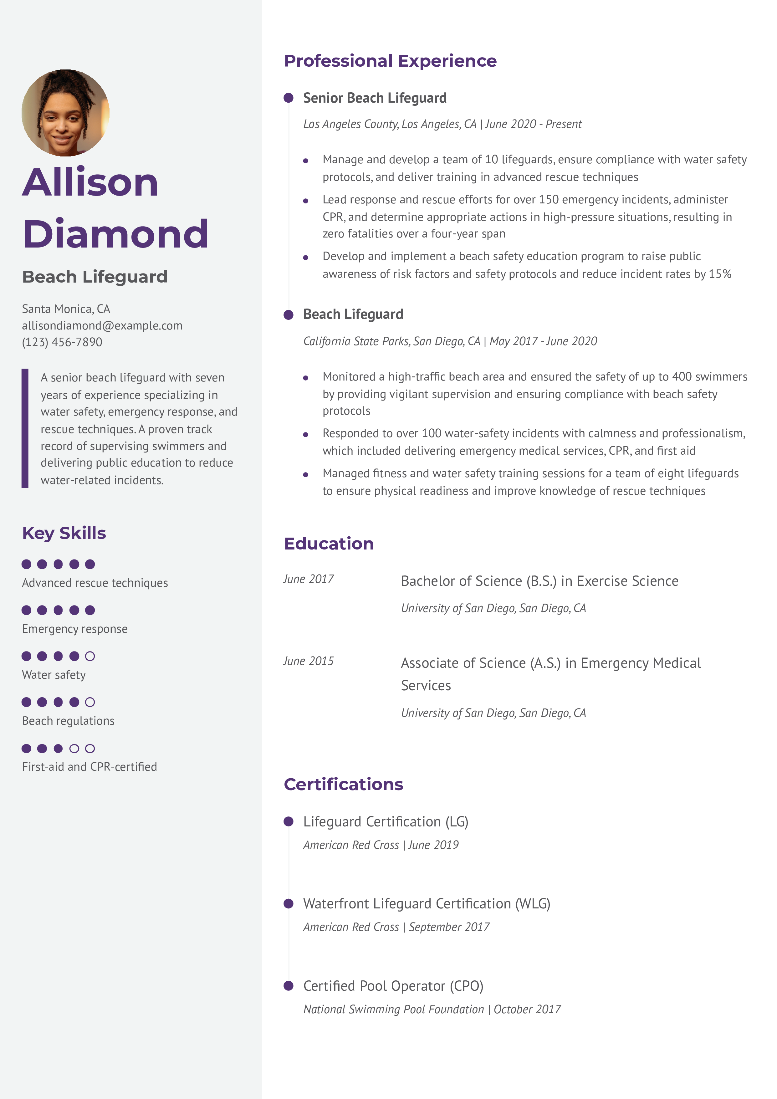 Beach Lifeguard Resume