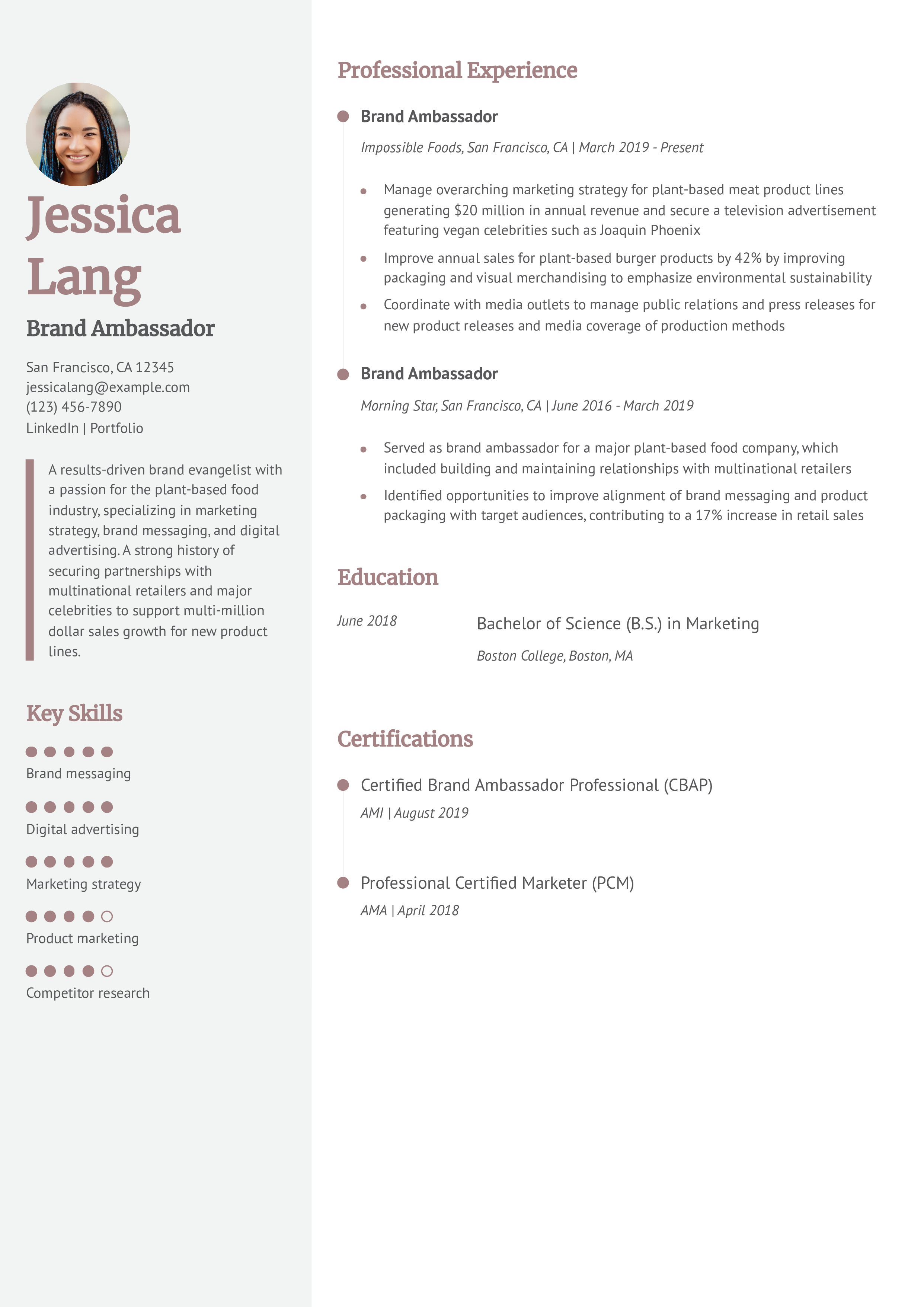 Brand Ambassador Resume