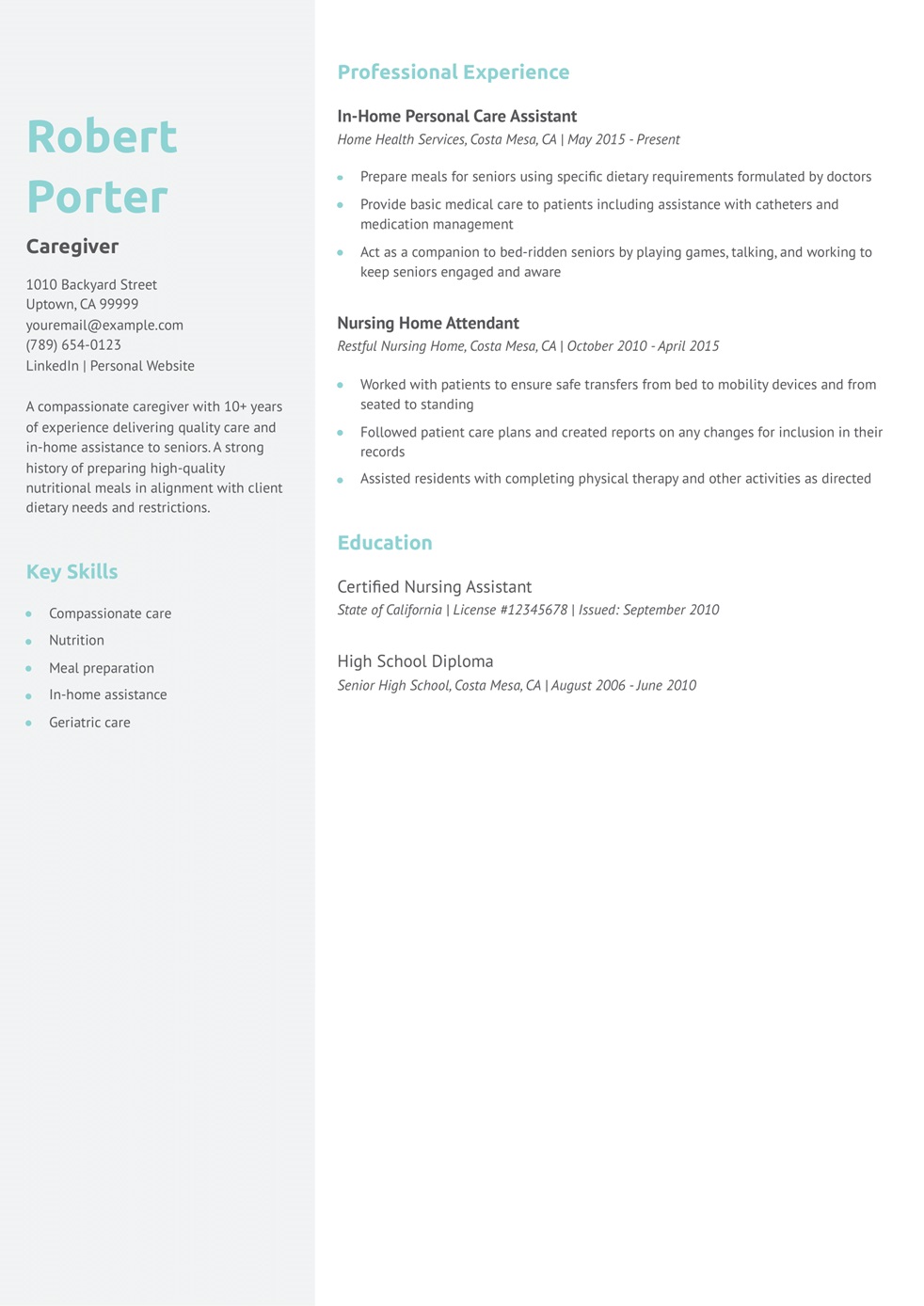 Caregiver Resume Example