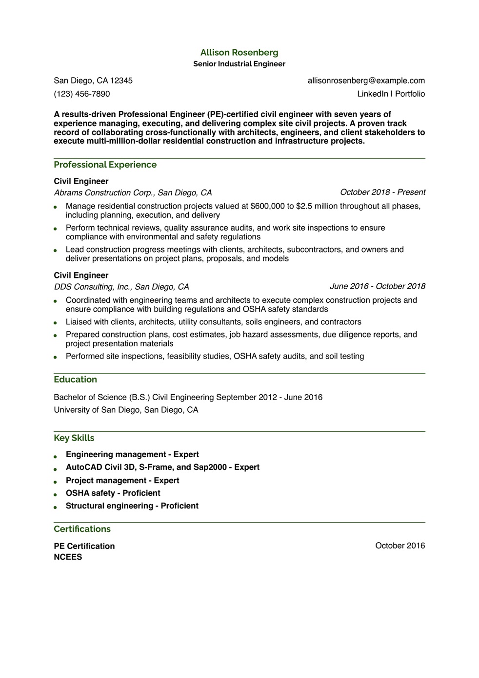 Industrial Engineer Resume Example