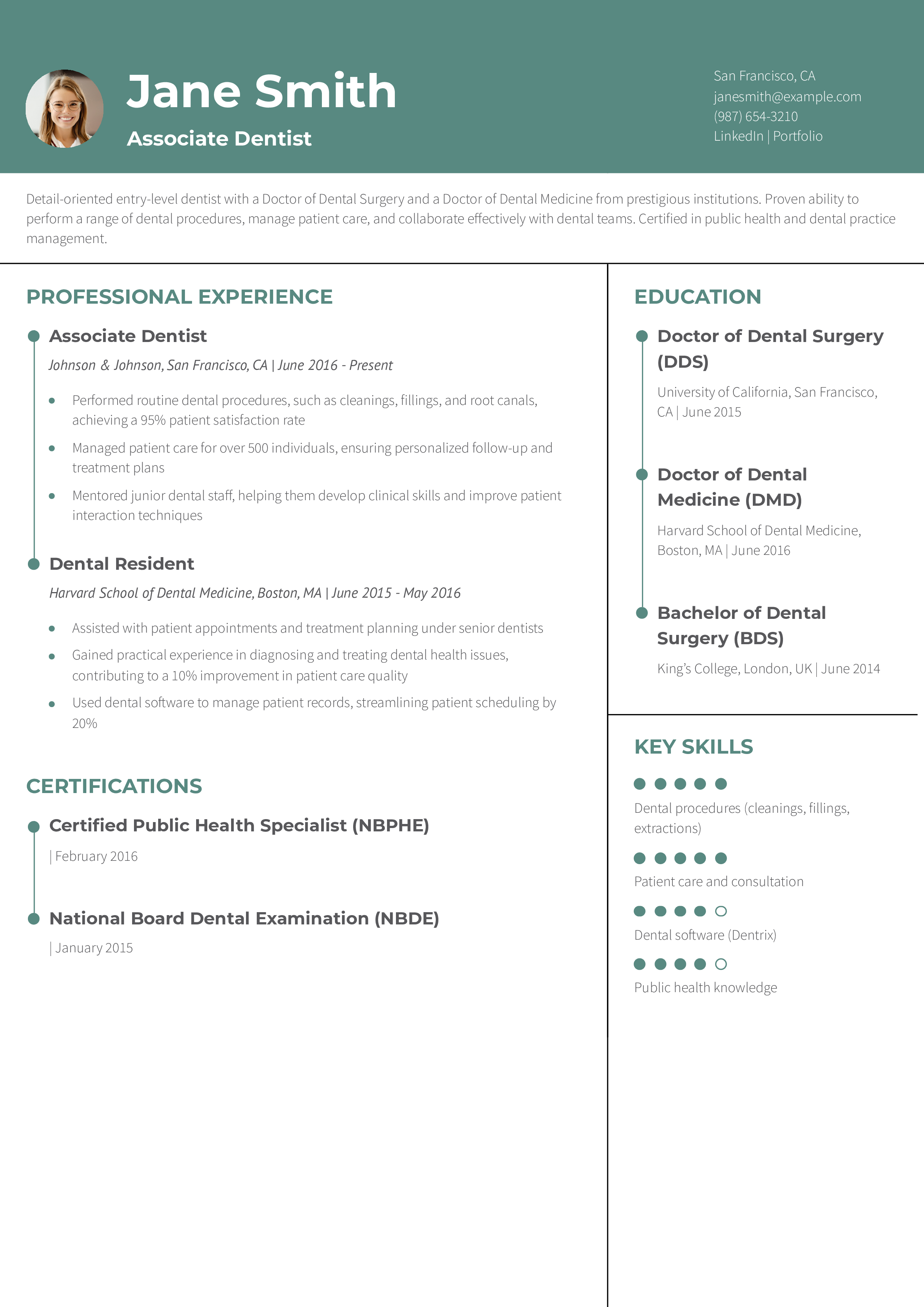 Entry-Level Dentist Resume