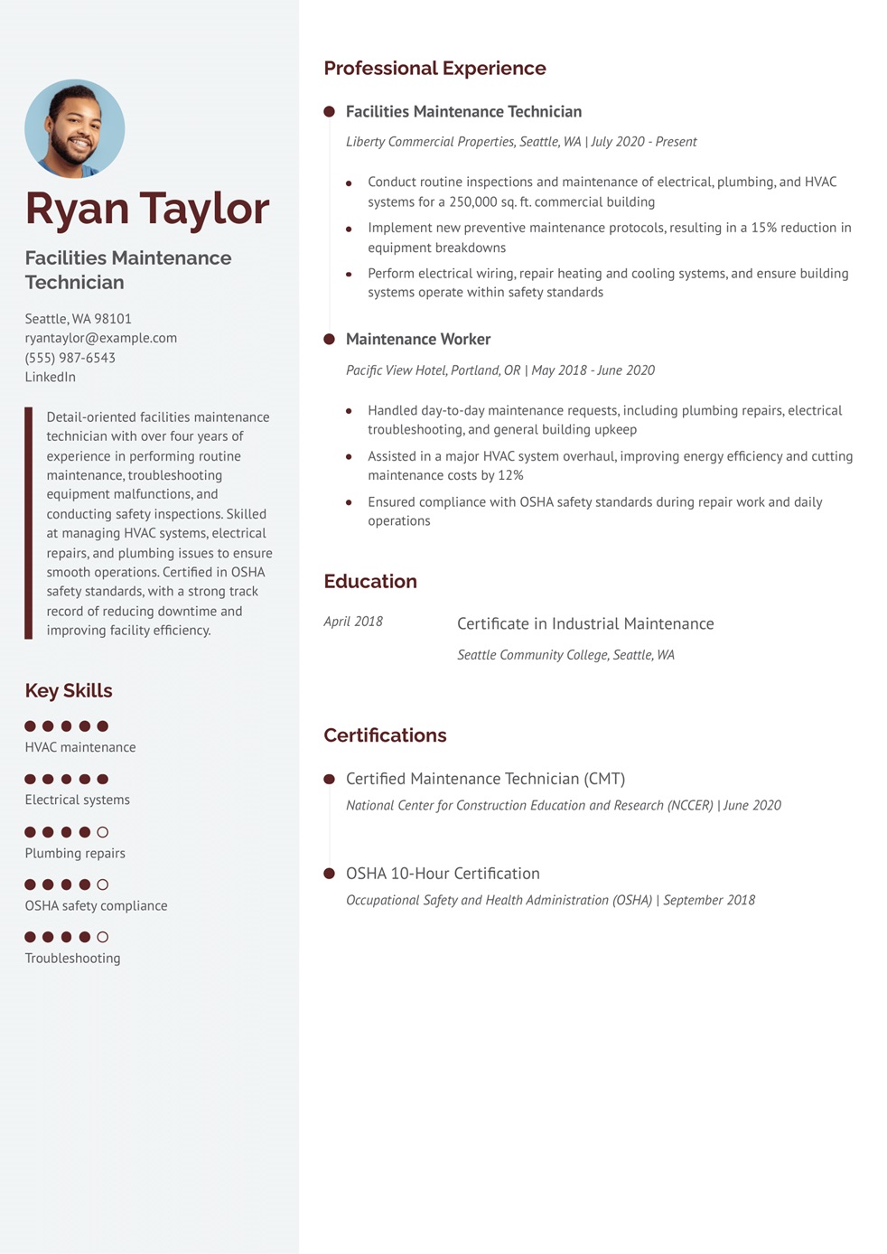 Maintenance Worker And Supervisor Resume Example