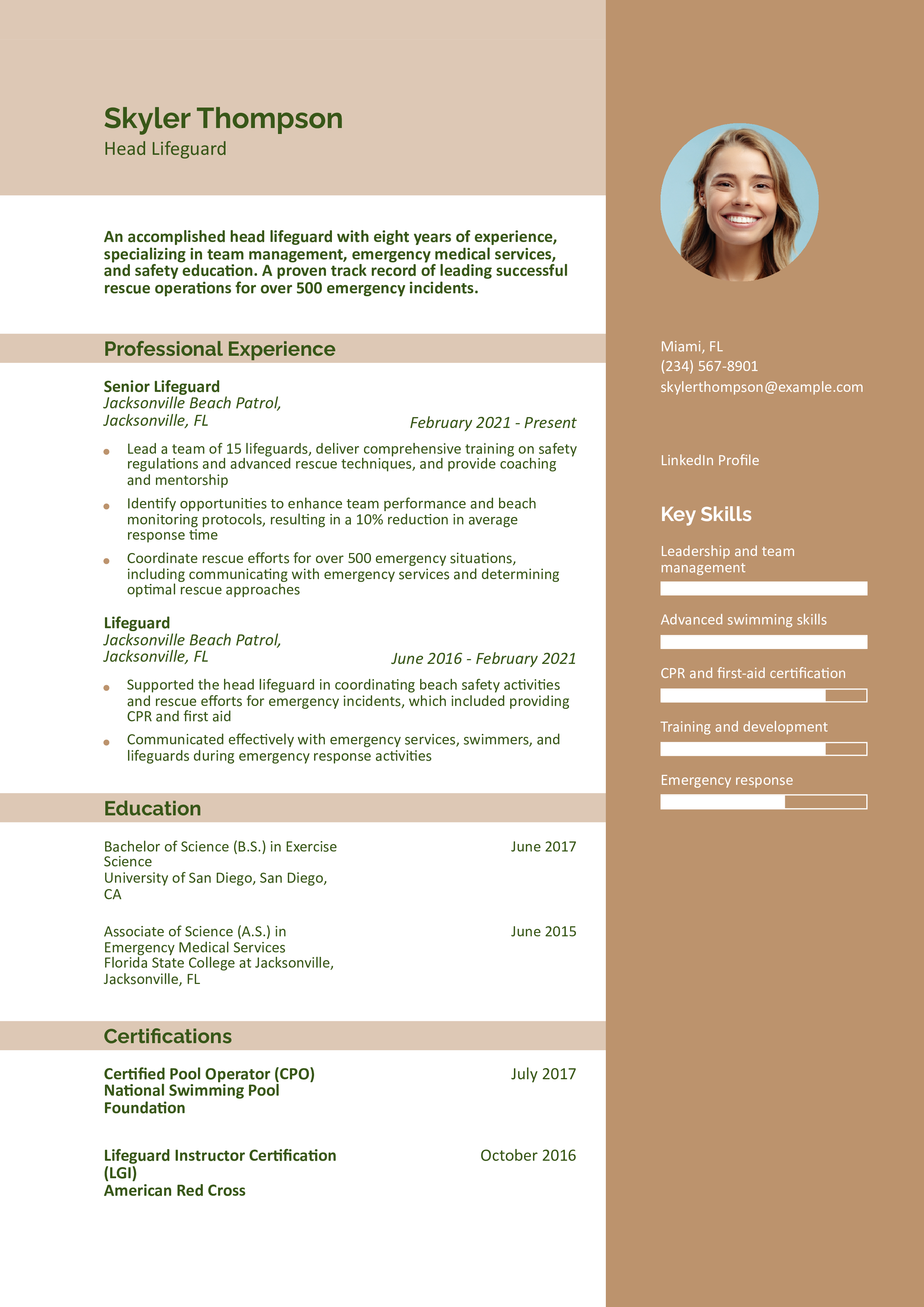 Head Lifeguard Resume