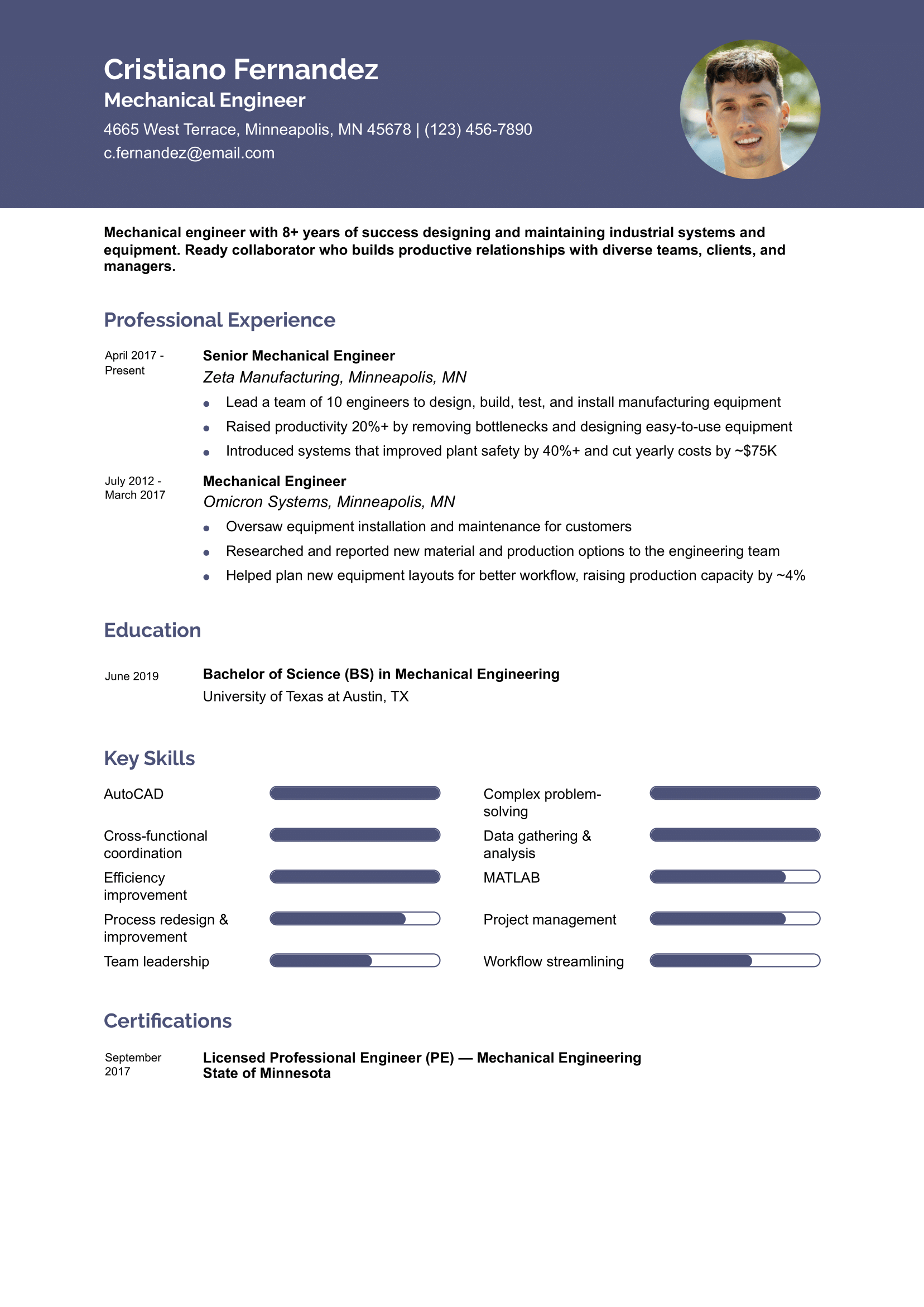 Quality Engineer Resume Example