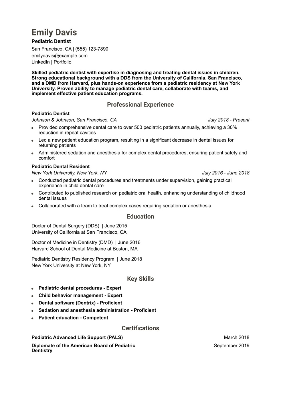 Dentist Resume Example