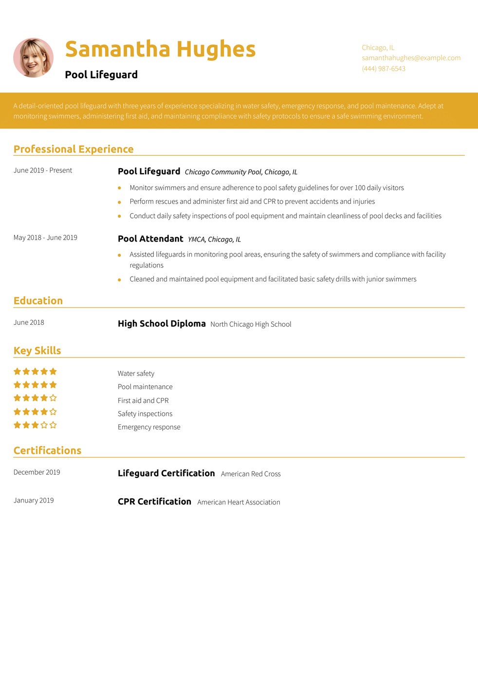 Pool Lifeguard Resume Example