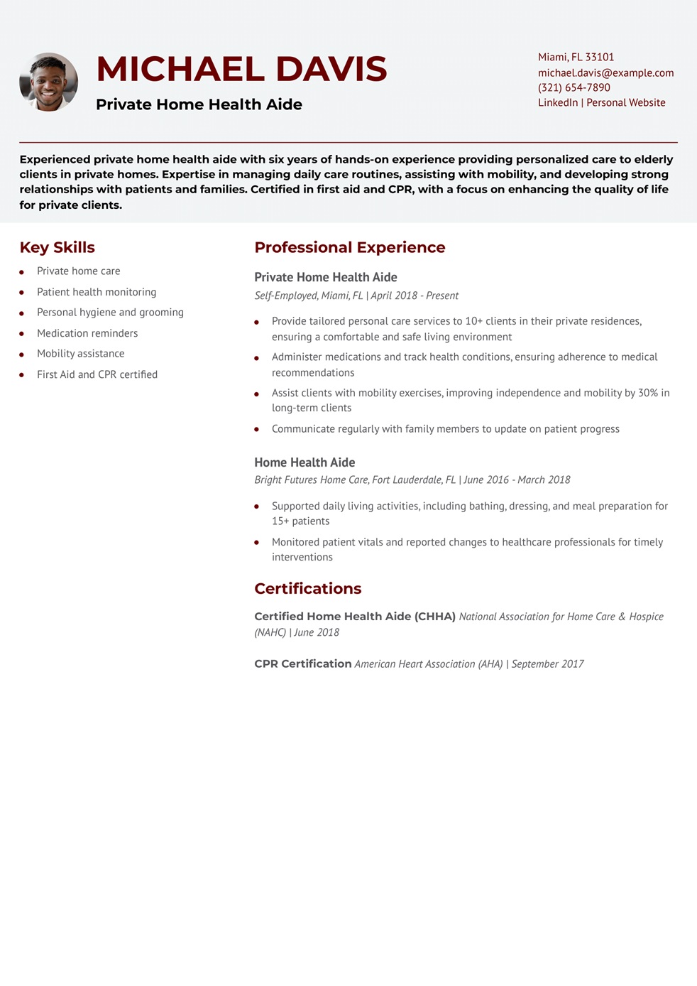 Private Home Health Aide Resume