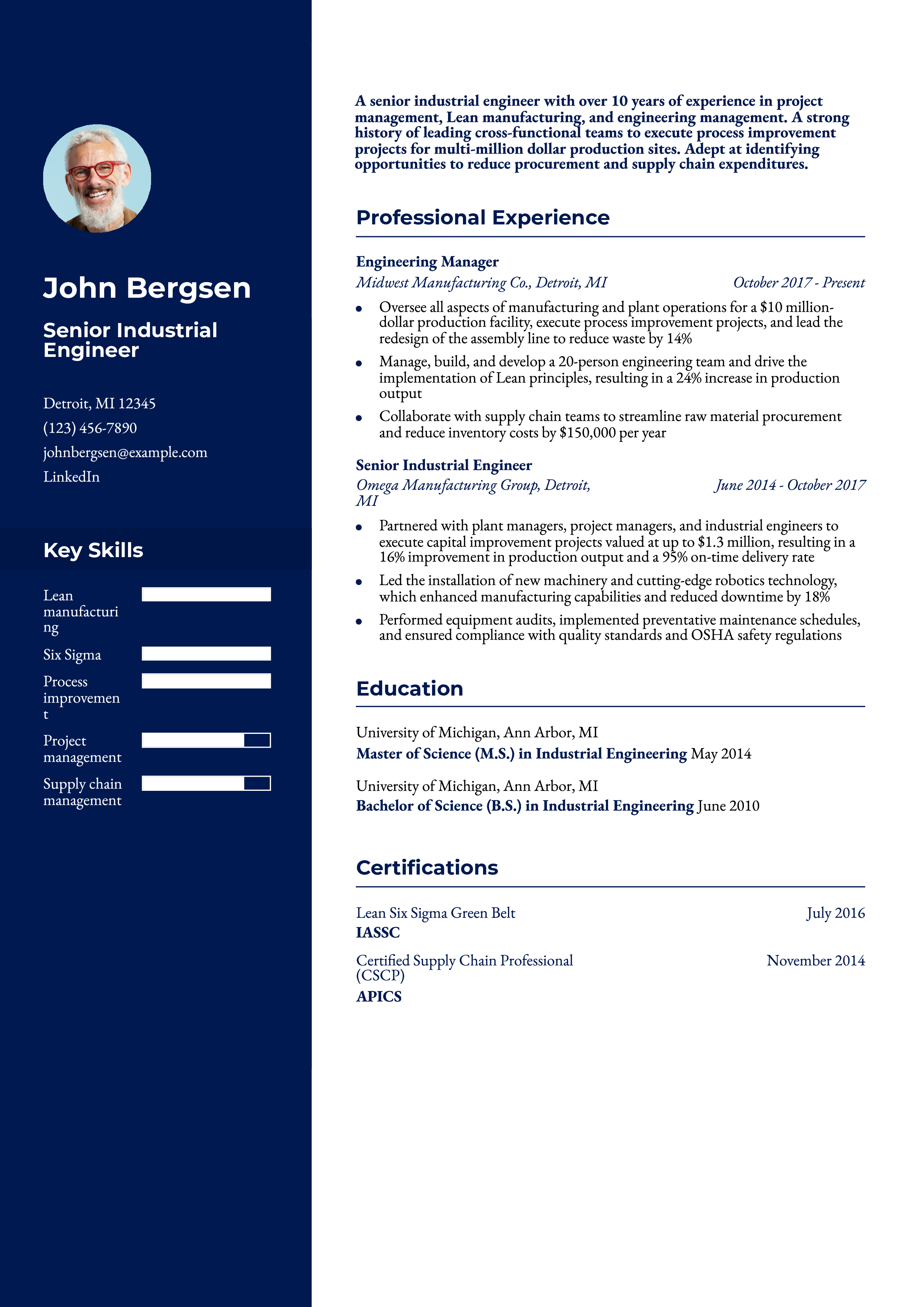 Senior Industrial Engineer Resume