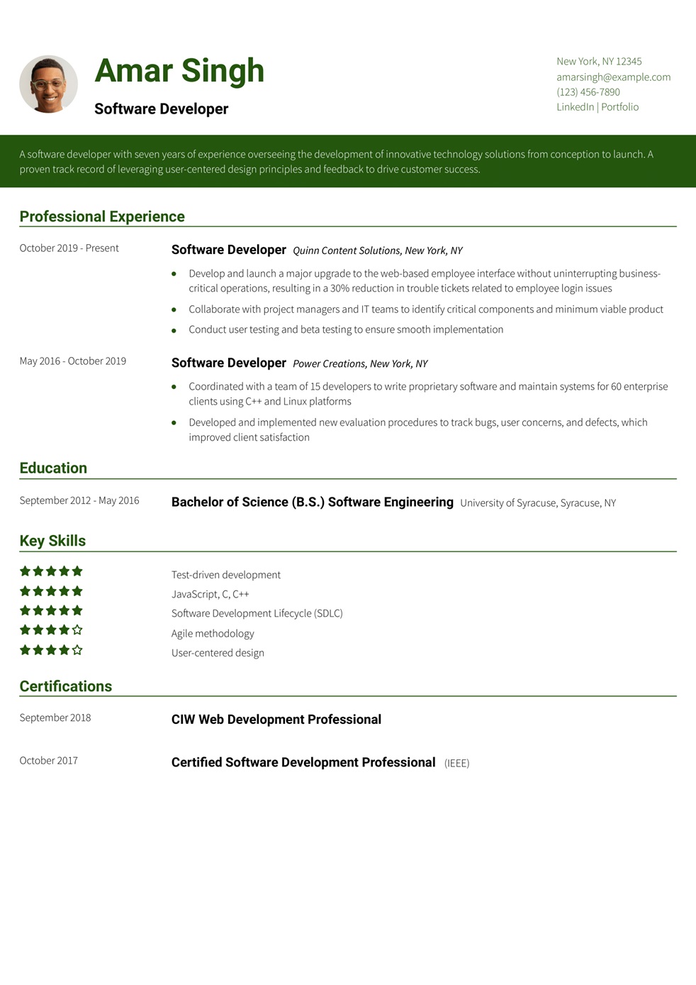 Software Developer Resume Example