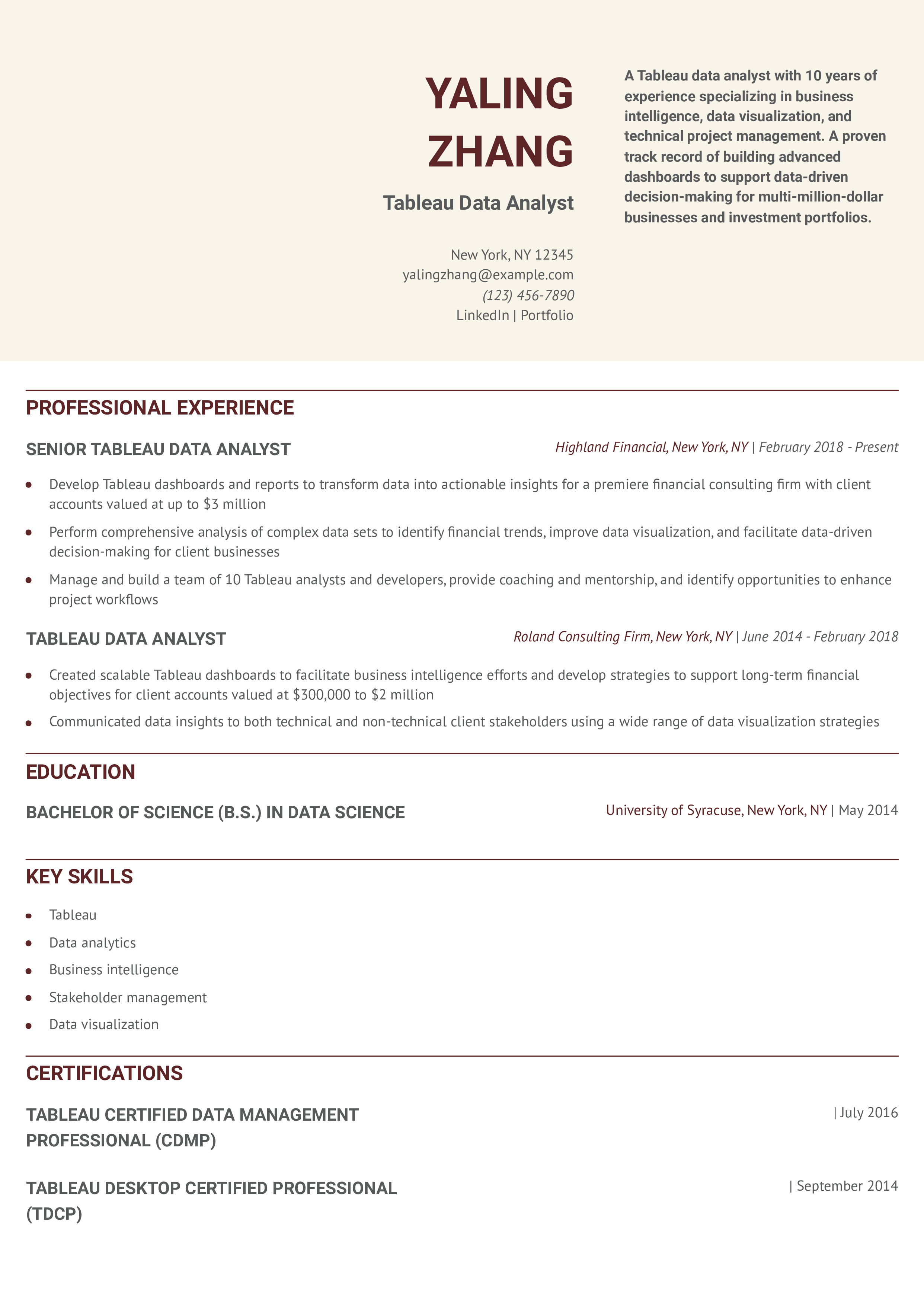Tableau Data Analyst Resume