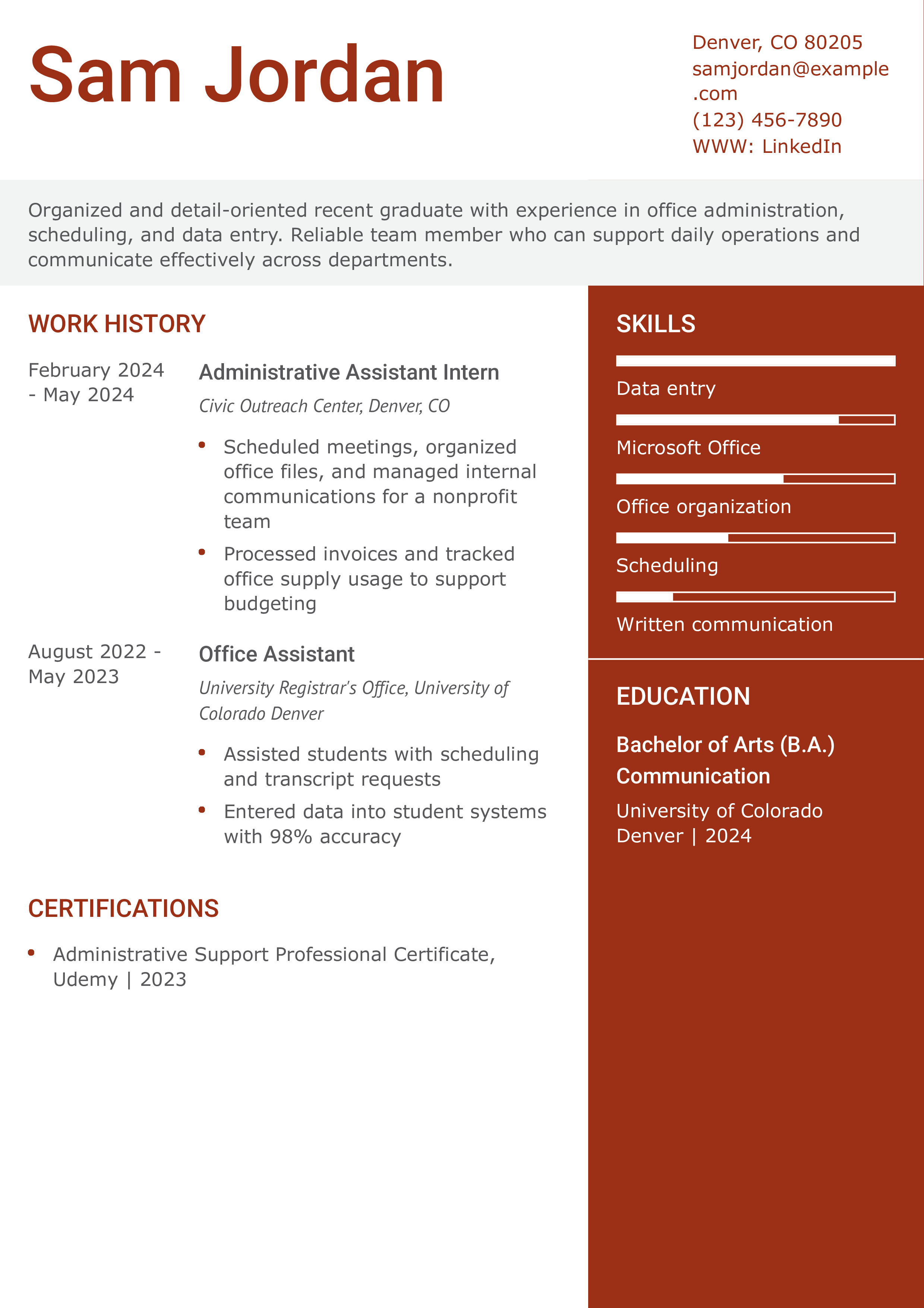 Administrative Assistant Resume Example