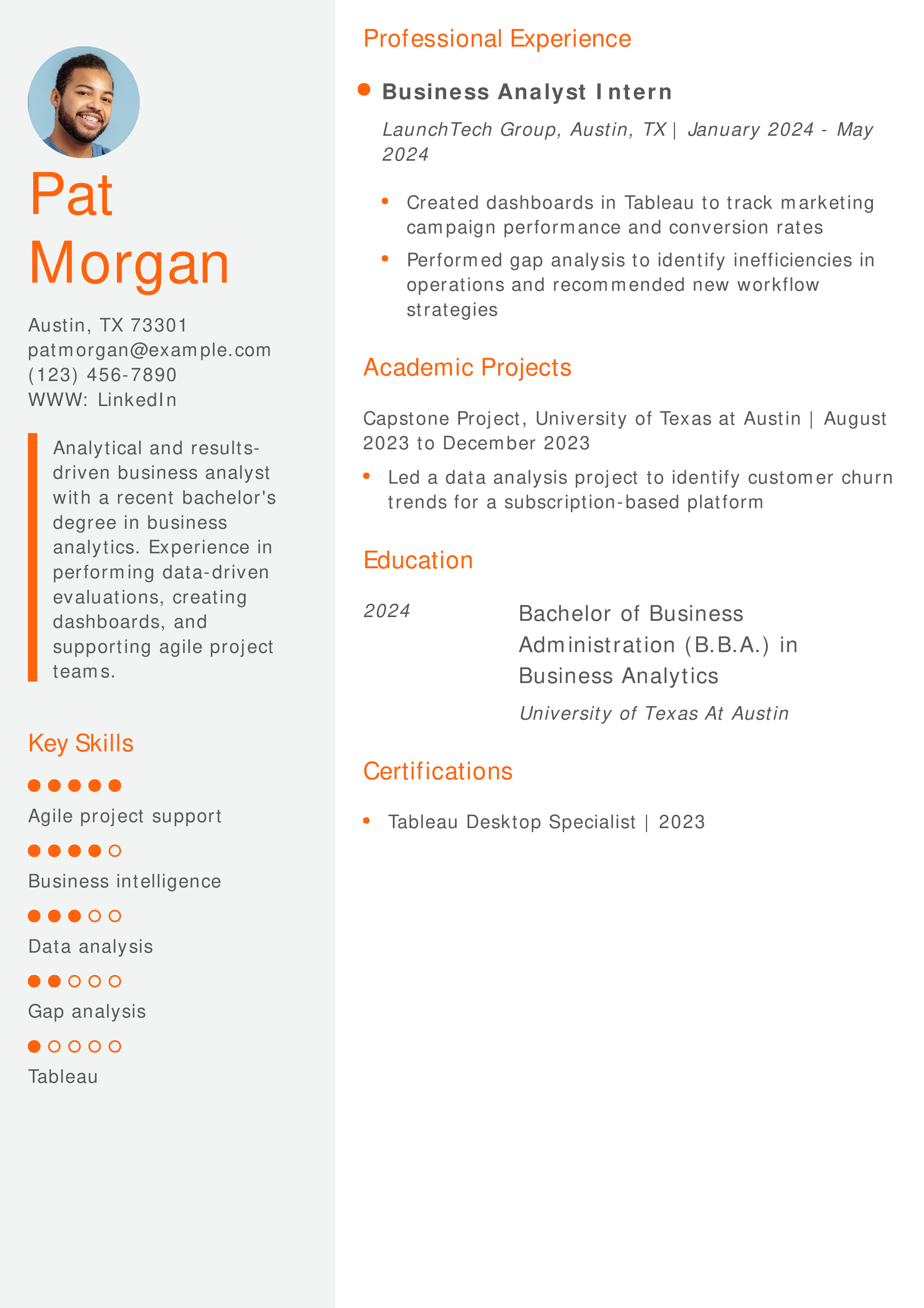 Business Analyst Resume Example