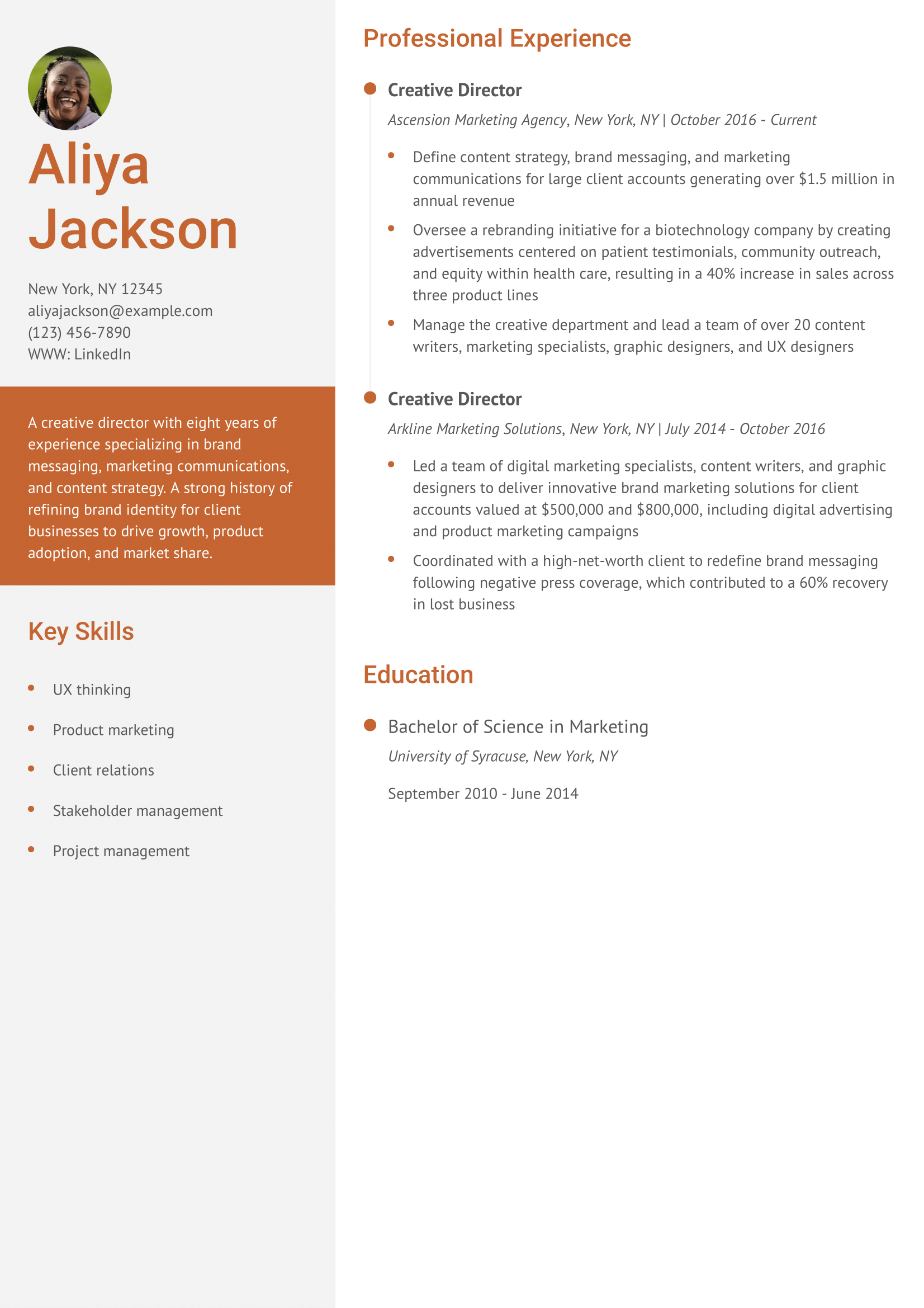 Creative Director Resume Example