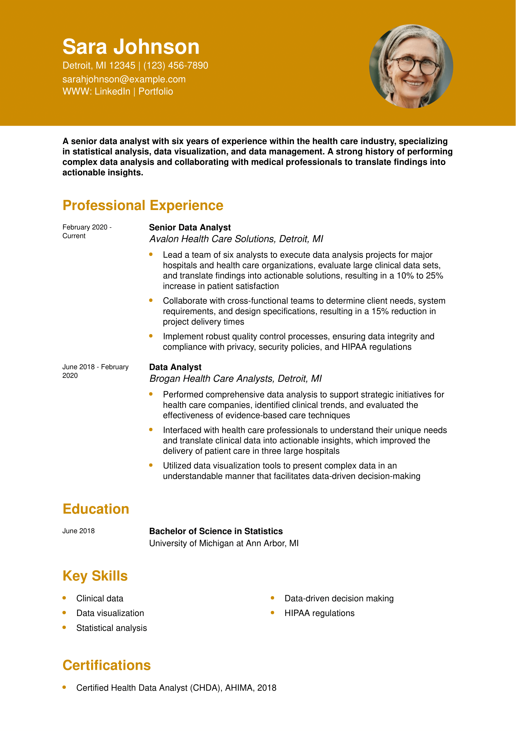 Data Analysis Resume Example