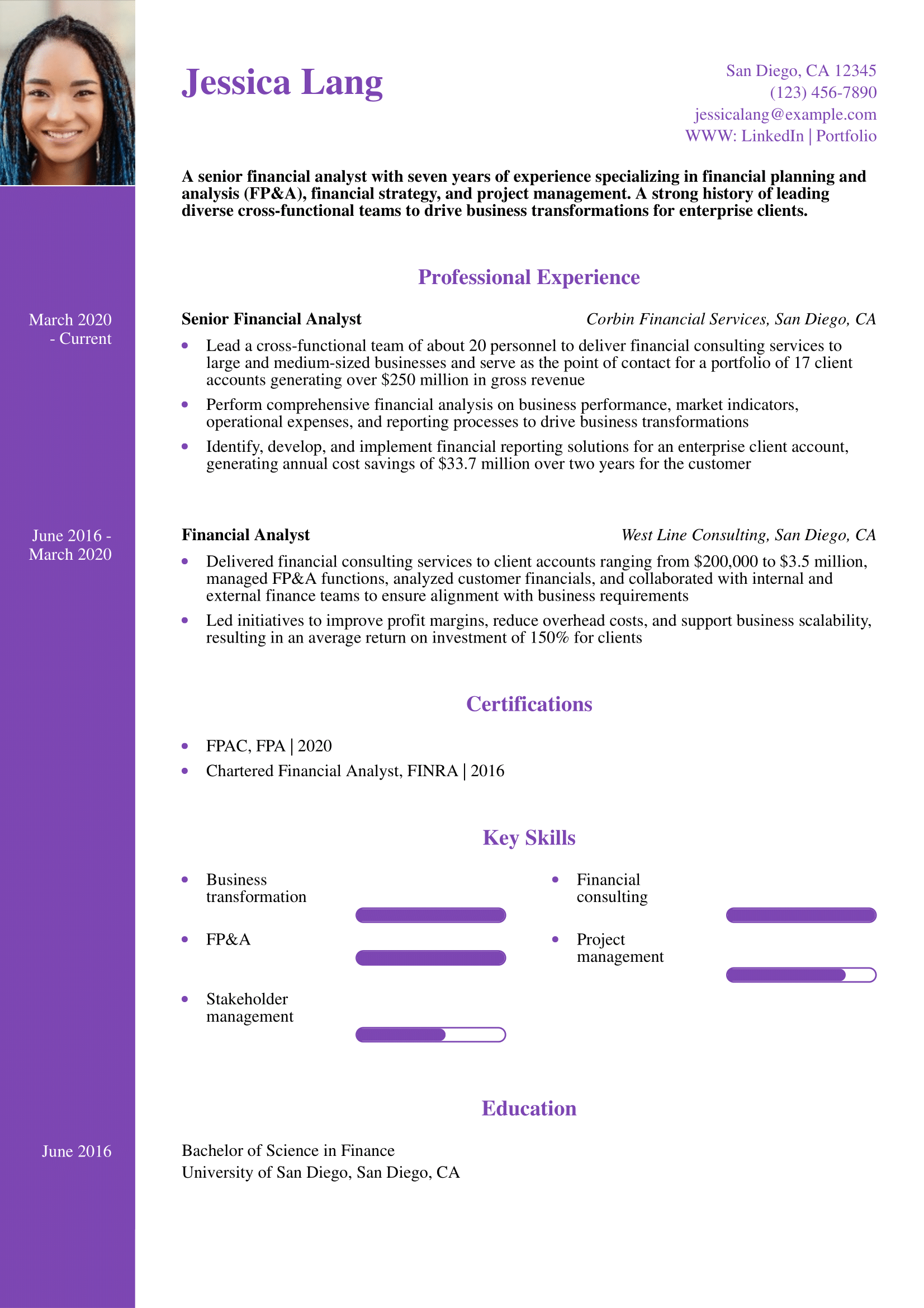 Financial Planning and Analysis Resume Example