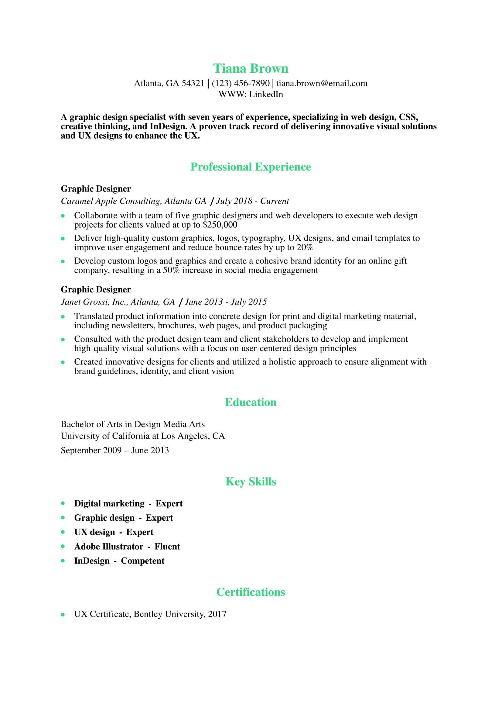 Graphic Designer Resume Example
