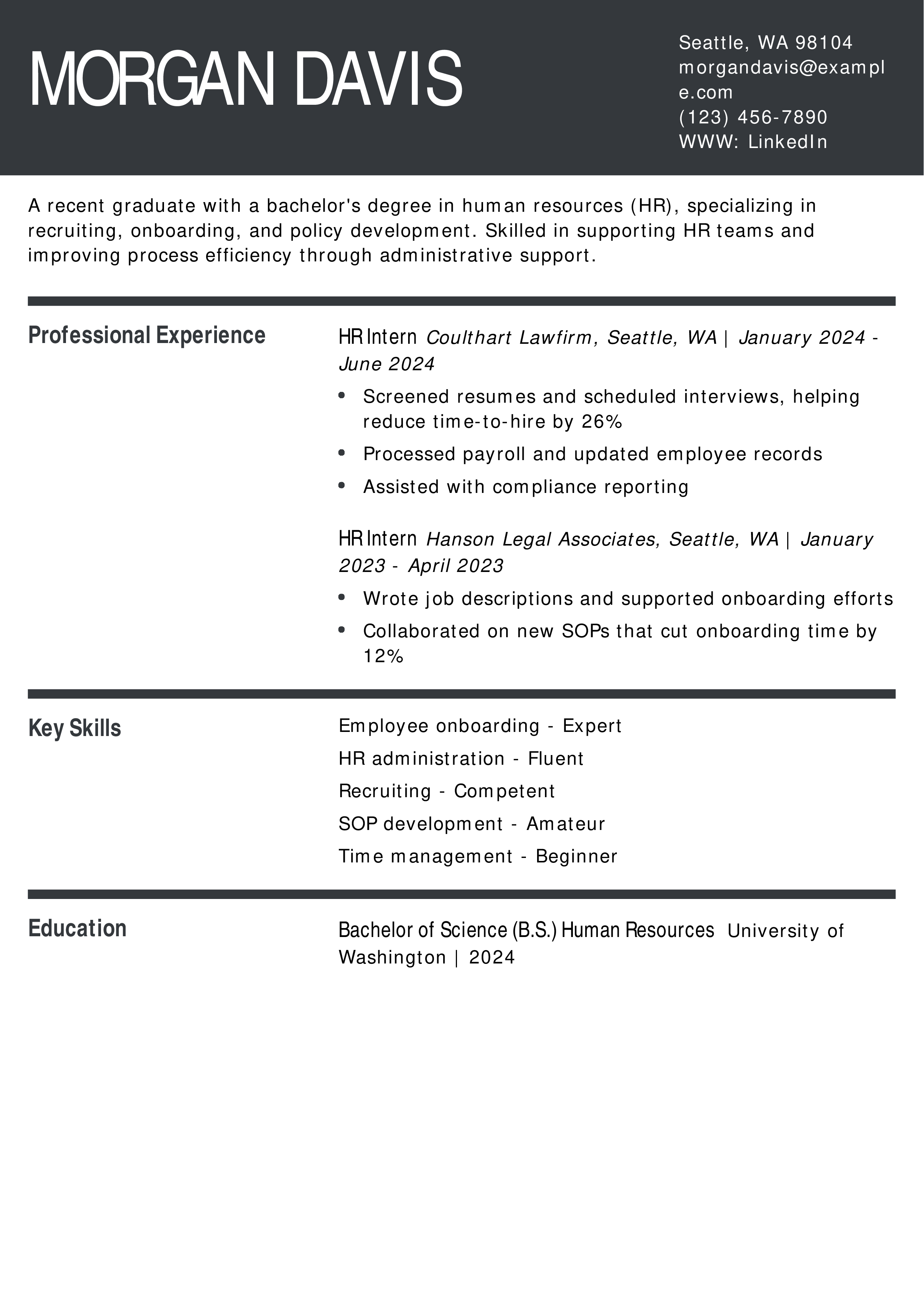 HR Assistant Resume Example