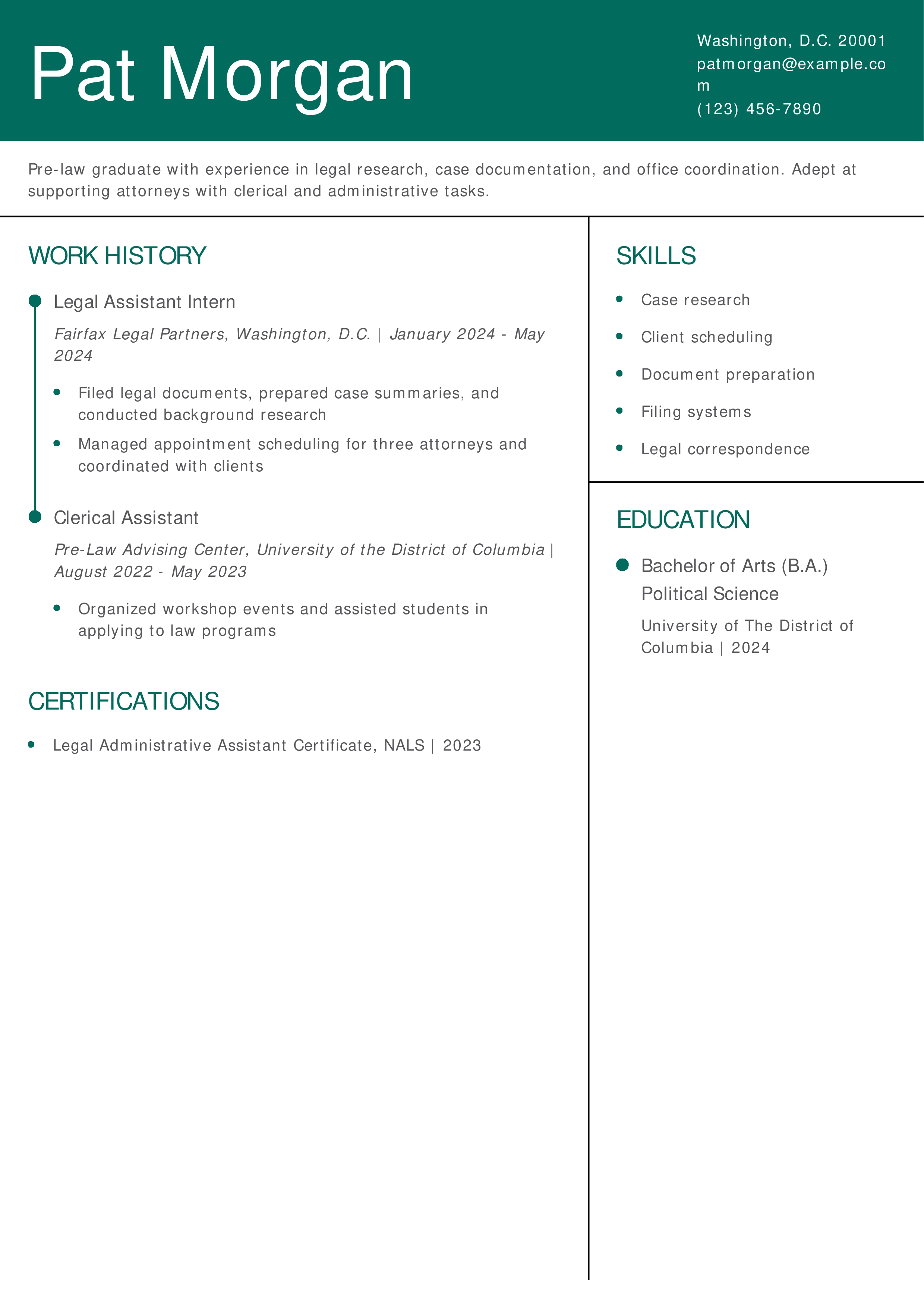 Legal Assistant Resume Example