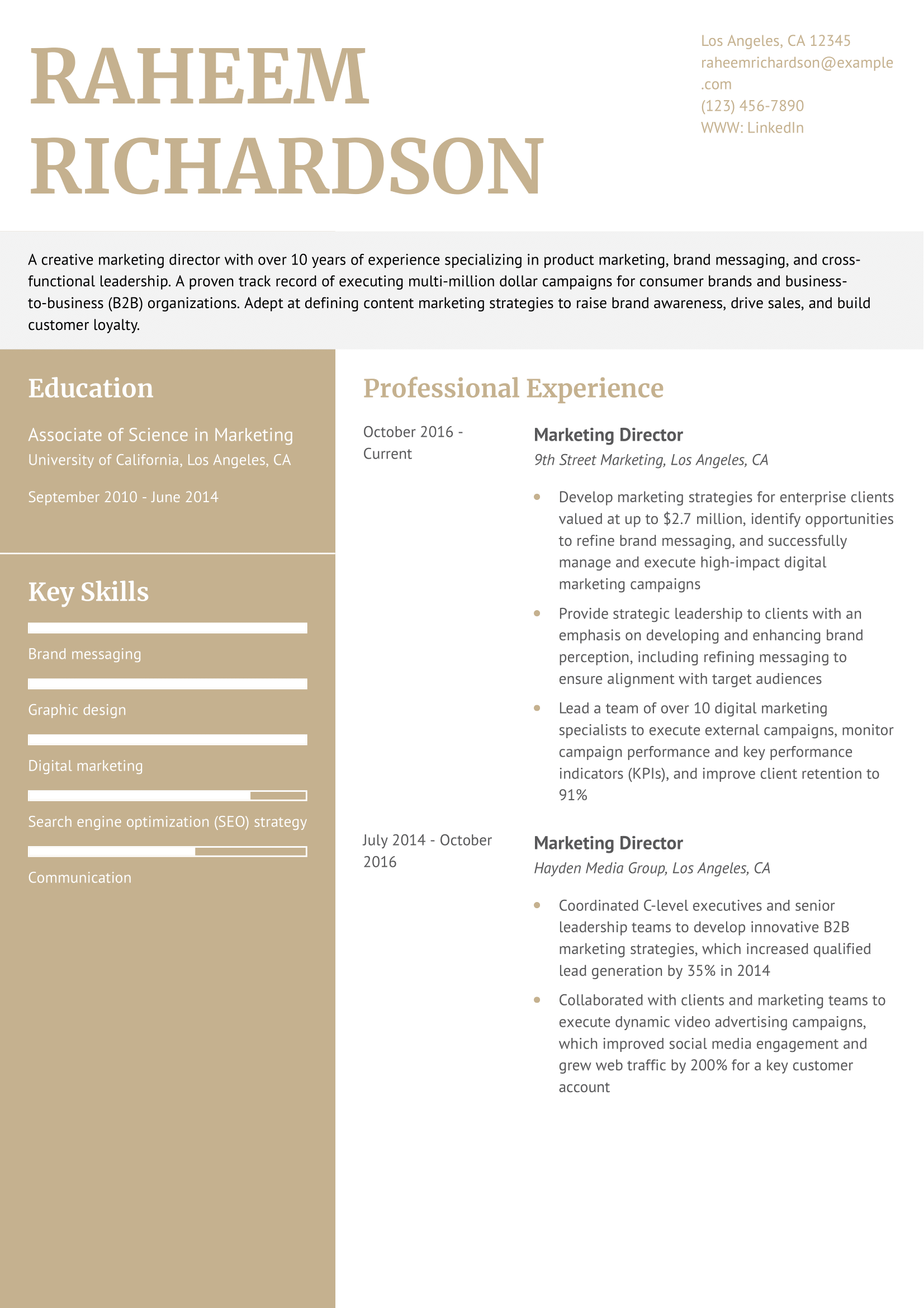Marketing Director Resume Example