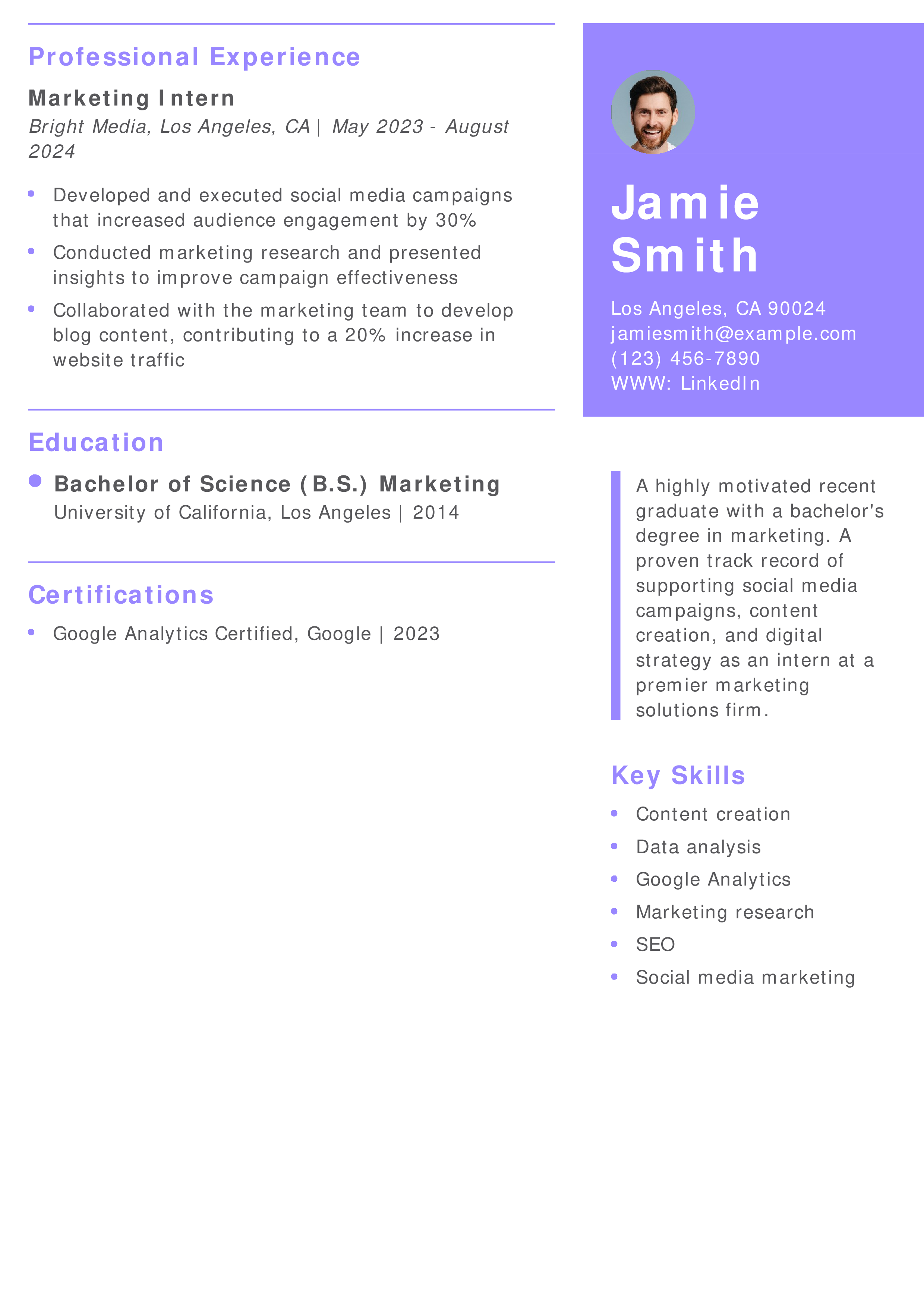 Marketing Assistant Resume Example