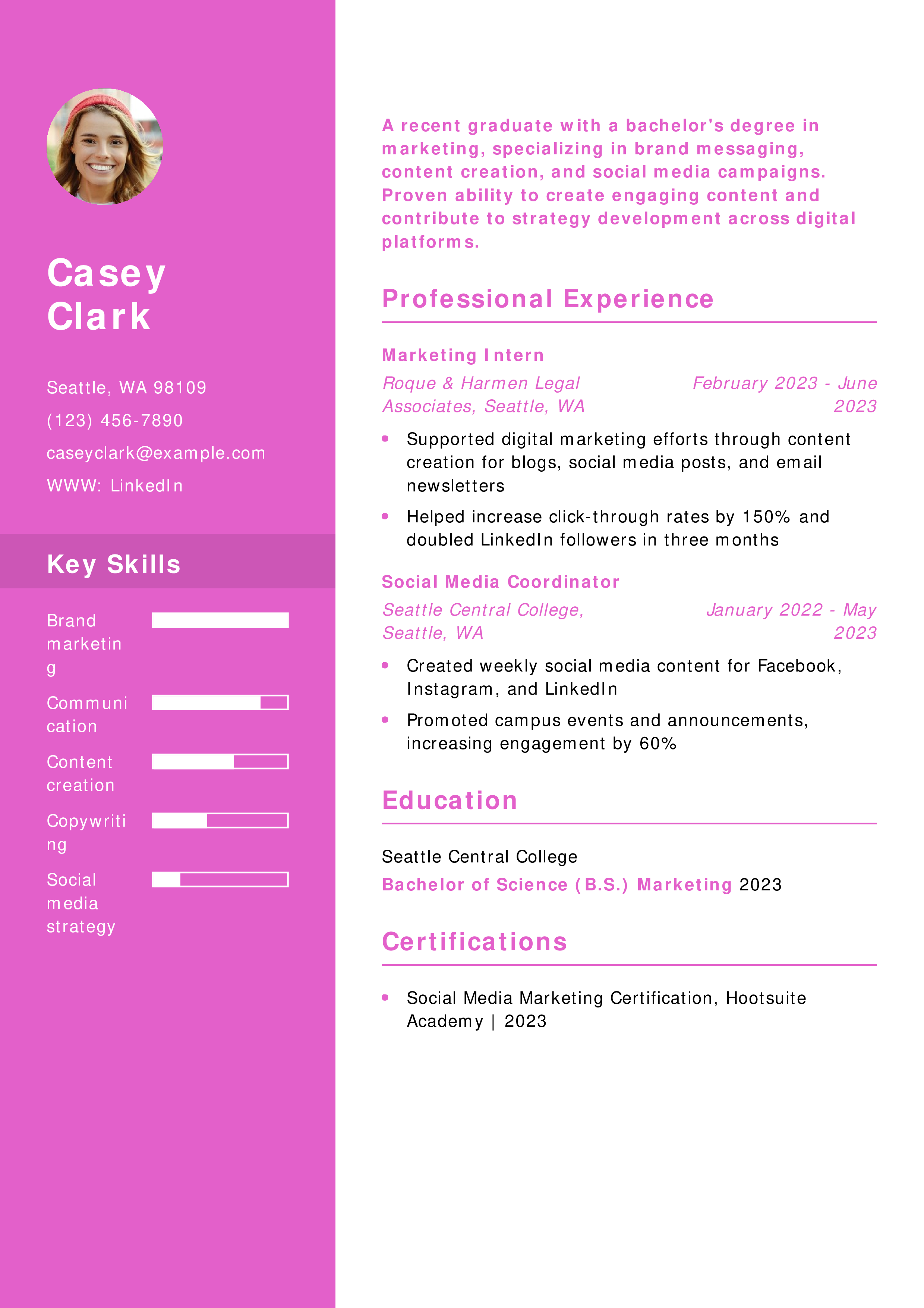 Marketing Coordinator Resume Example