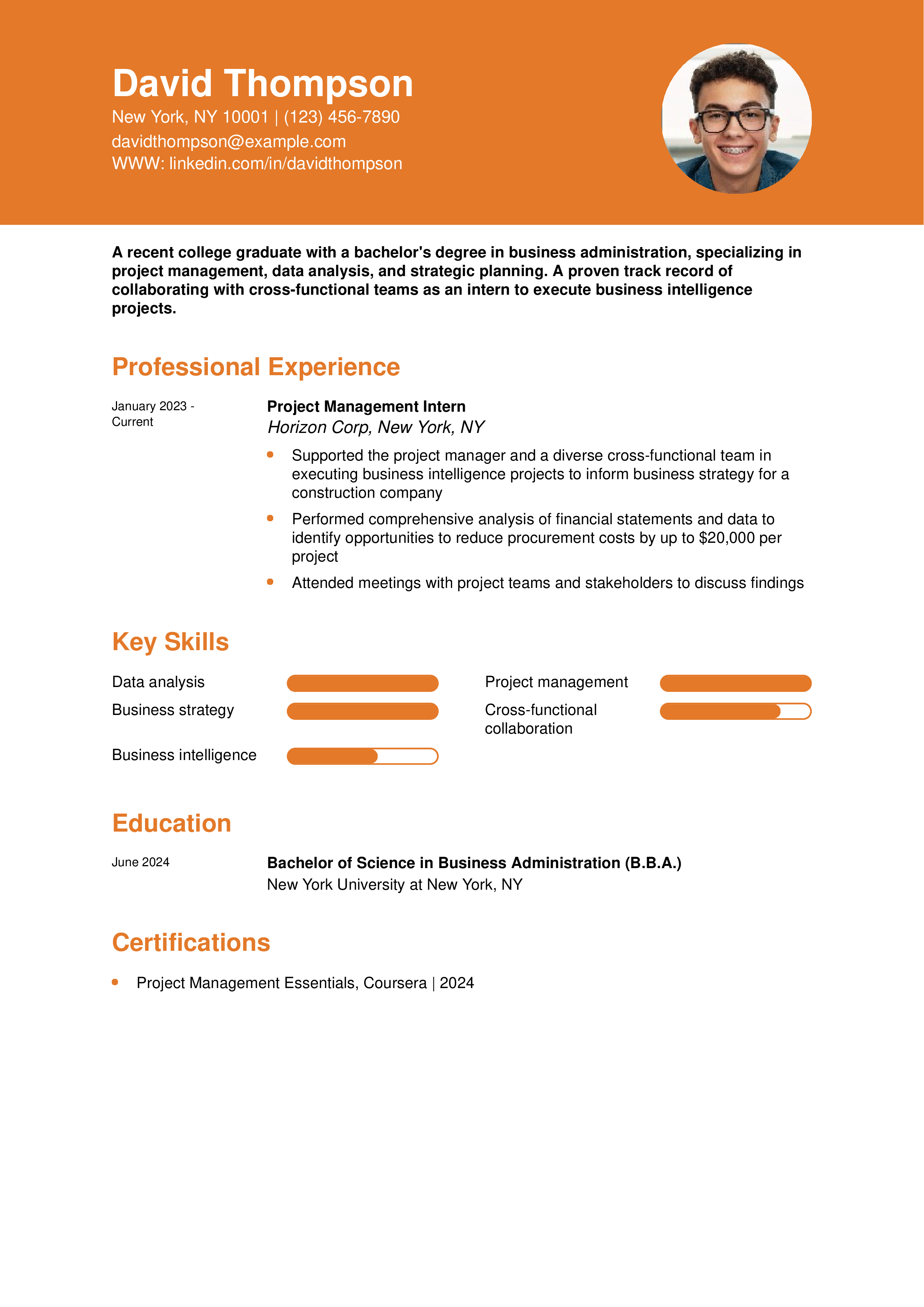 Recent College Graduate Resume