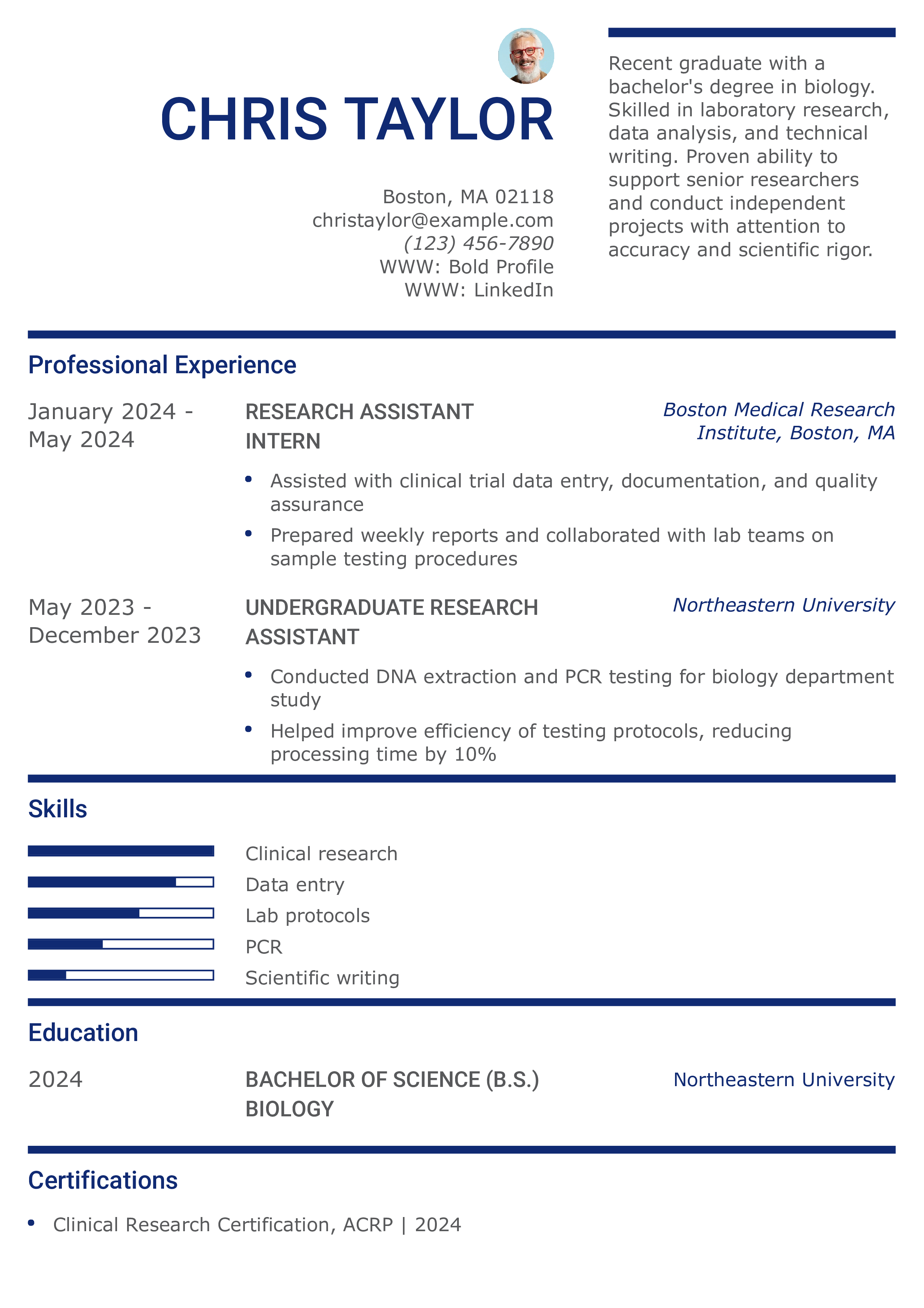 Research Assistant Resume Example