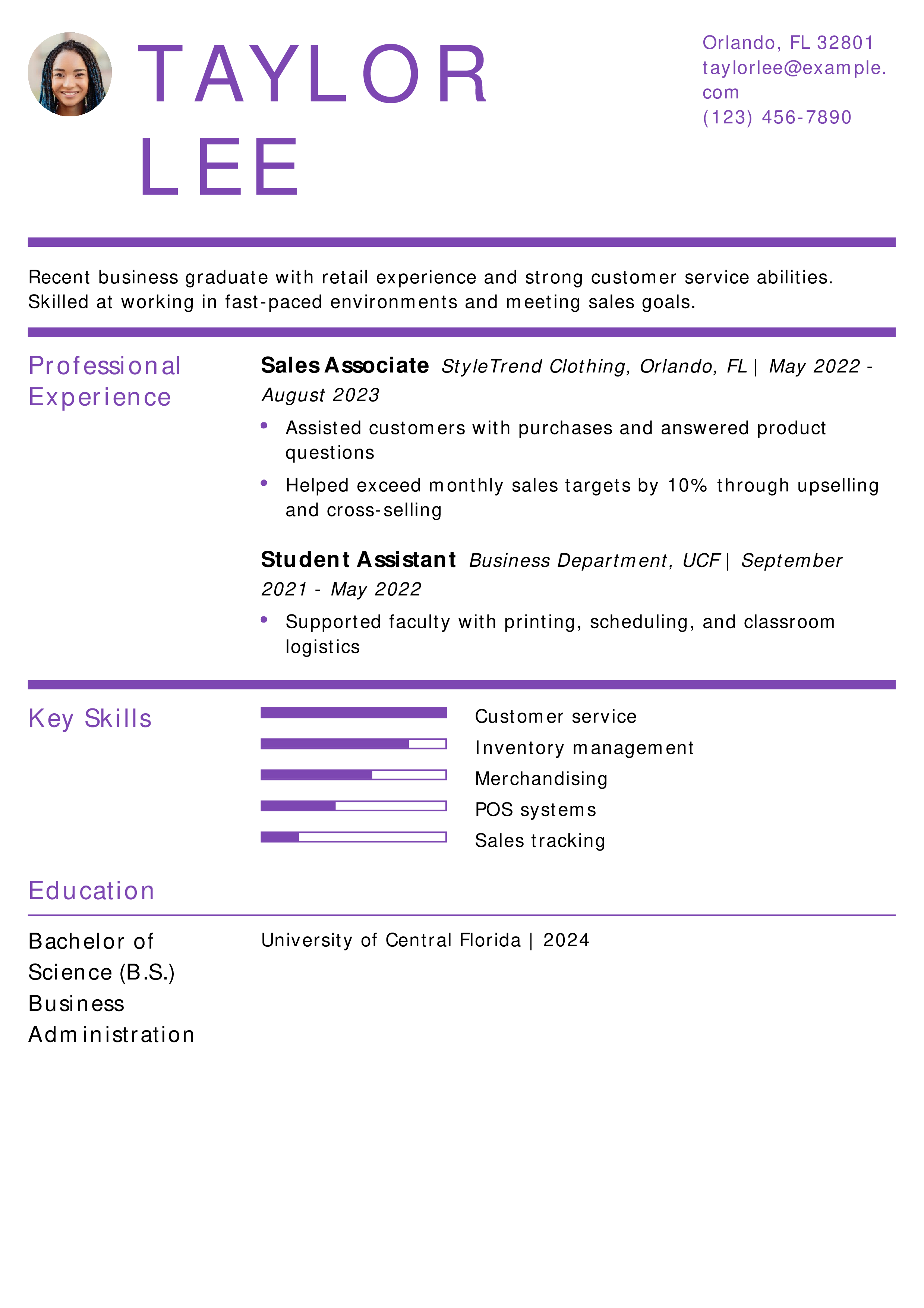 Sales Associate Resume Example