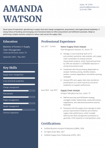 Supply Chain Analyst Resume Example