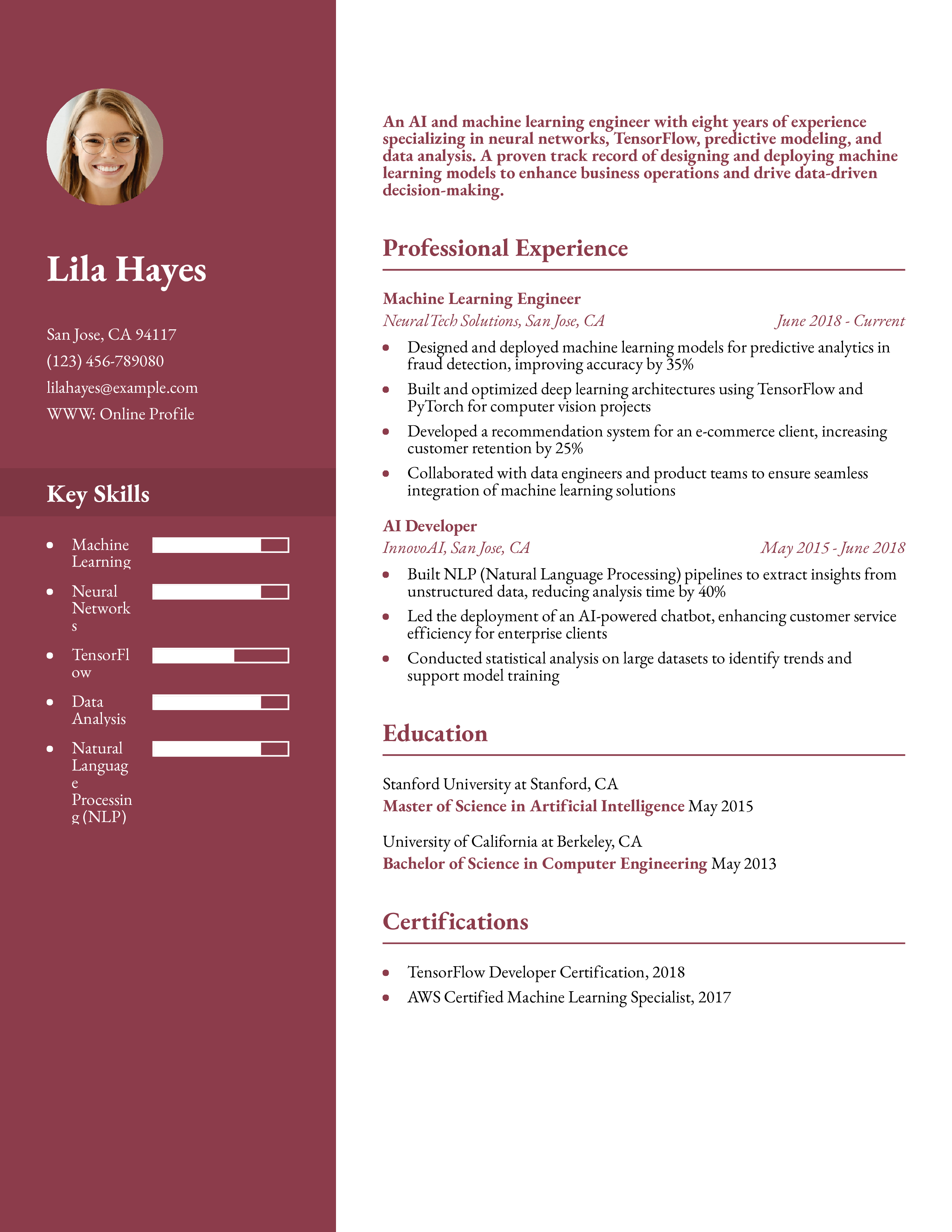 AI and Machine Learning Computer Engineer Resume Example