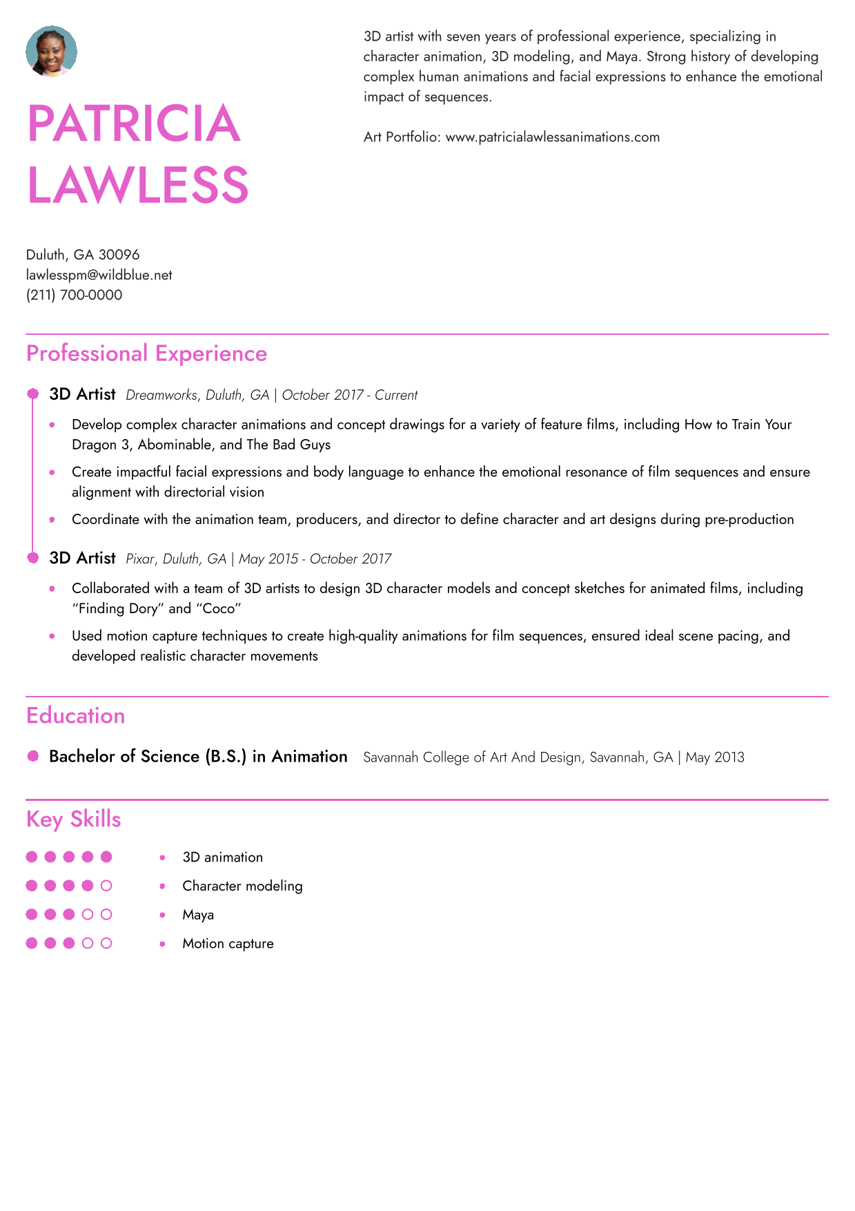 Artist Resume Example