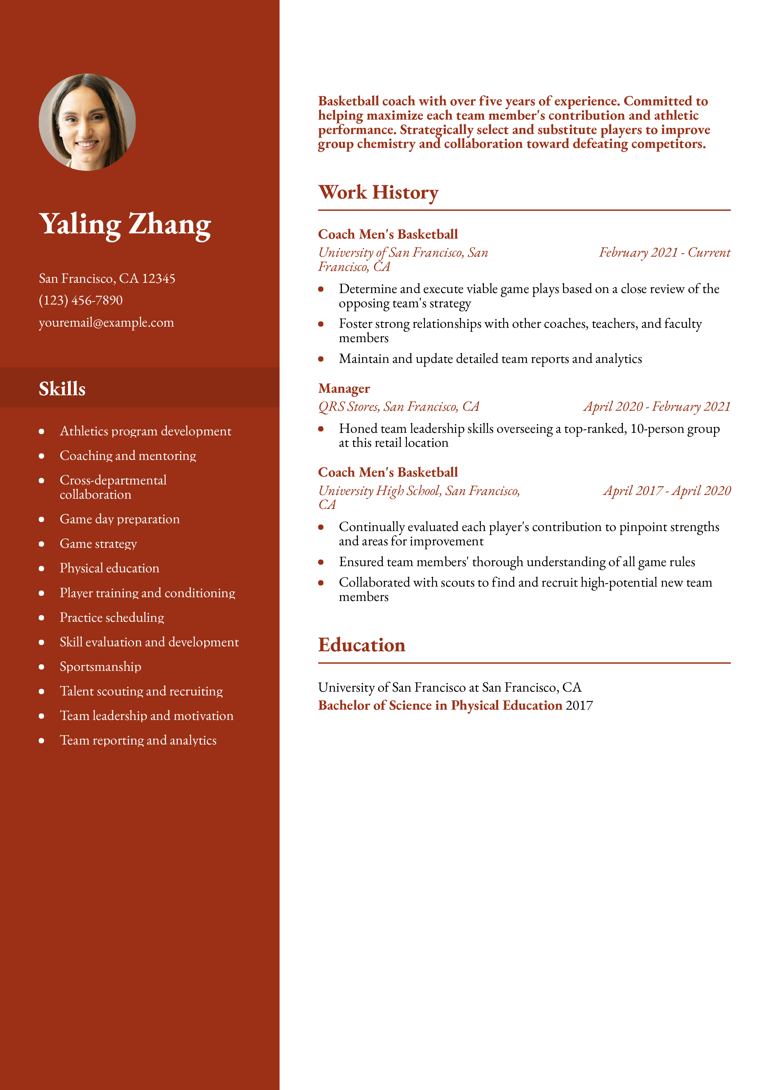 Basketball Coach Resume Example