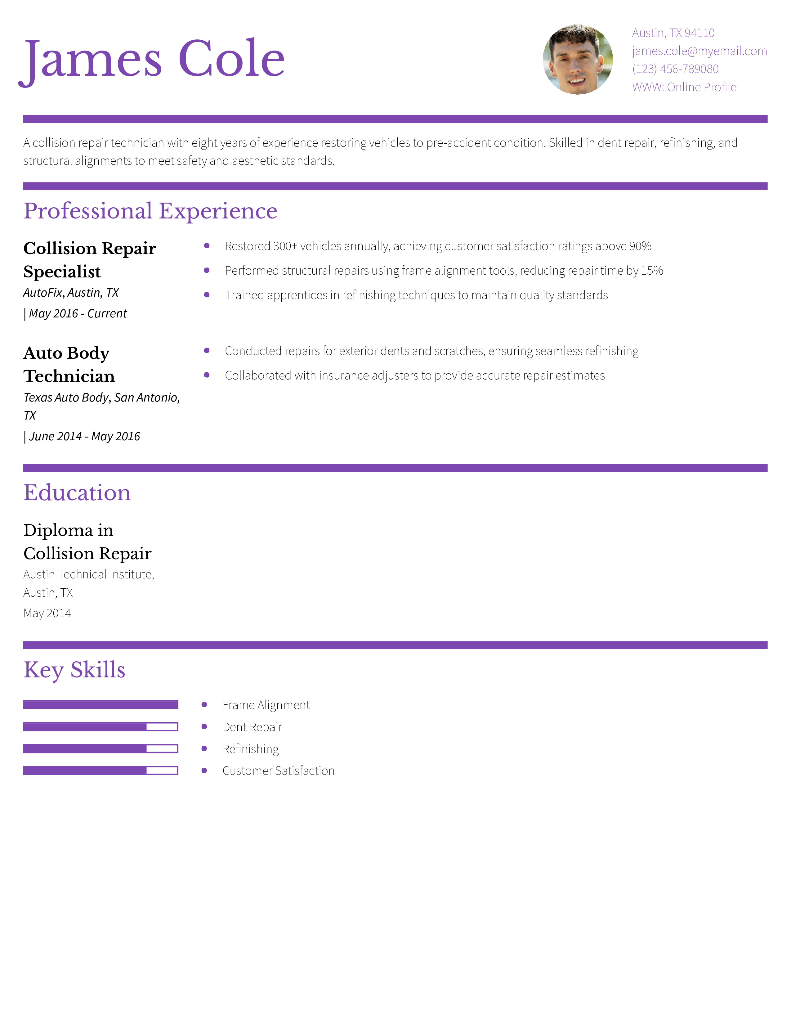 Collision Repair Technician Resume Example