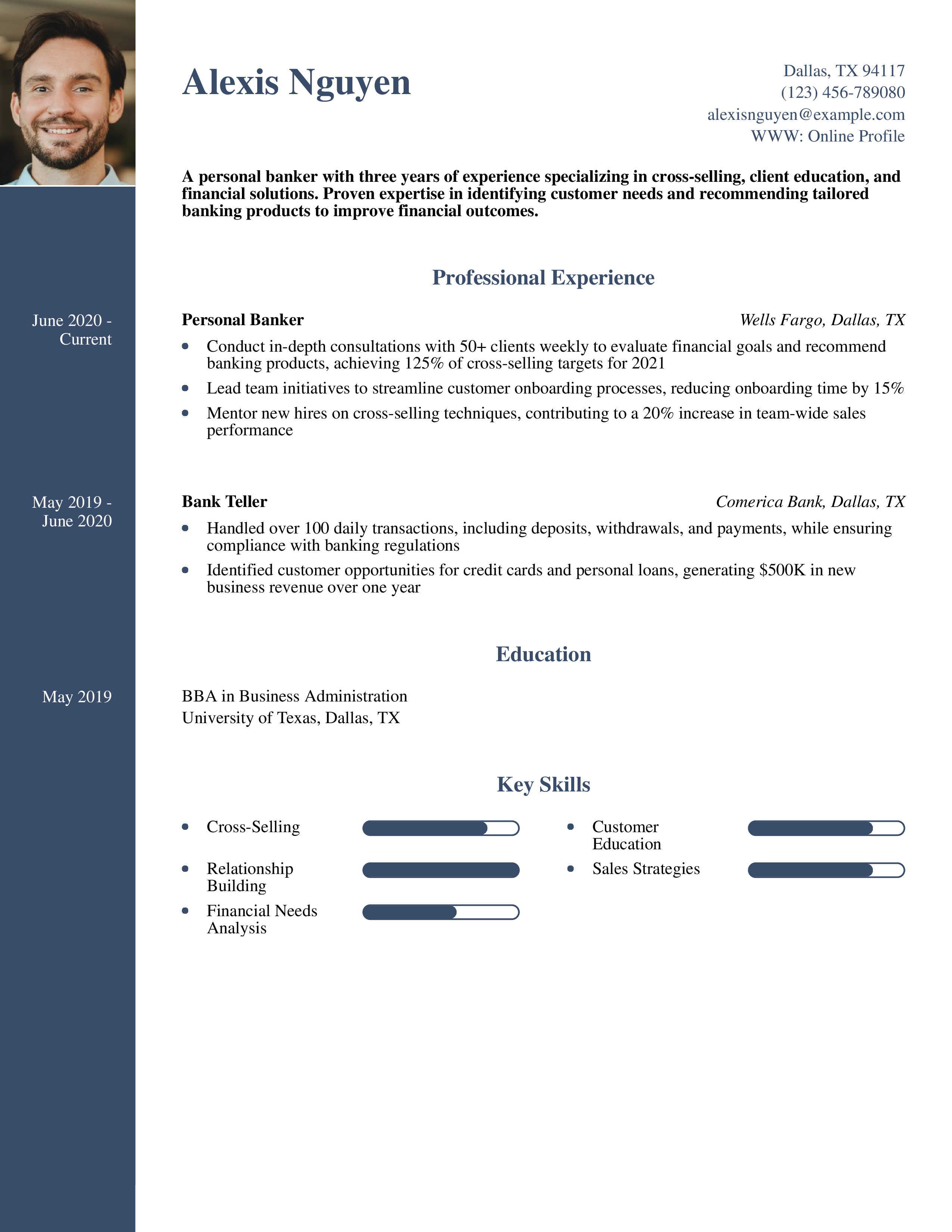 Cross-Selling Specialist Personal Banker Resume Example