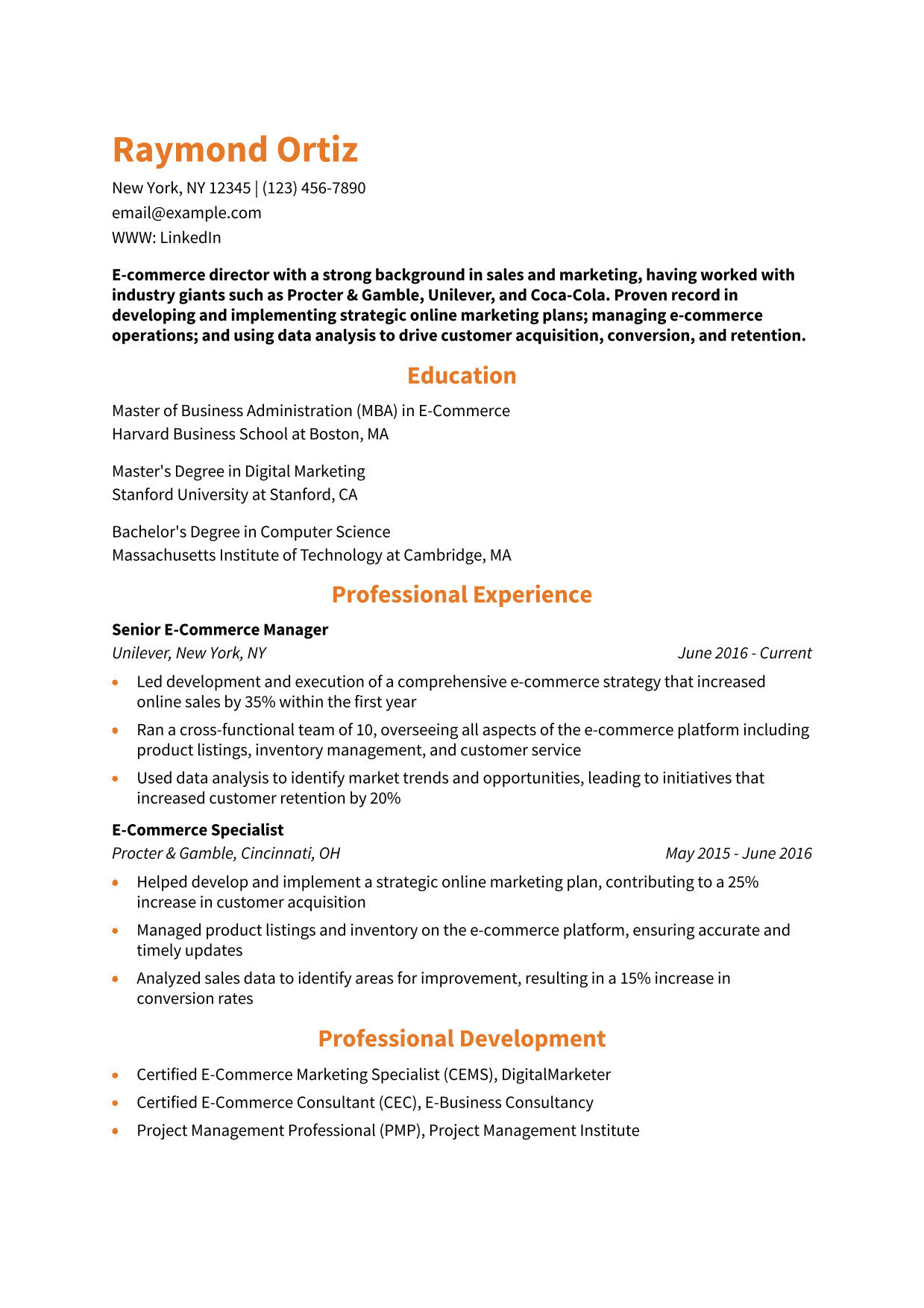 Director of E-commerce Resume Example